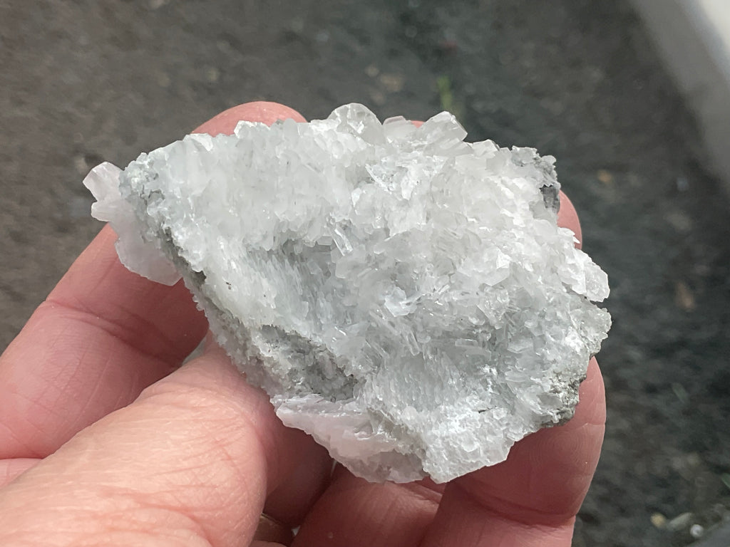 76g Hexagonal Calcite on Quartz/Chalcedony on Druzy Quartz Matrix Specimen 1B from Fujian, China