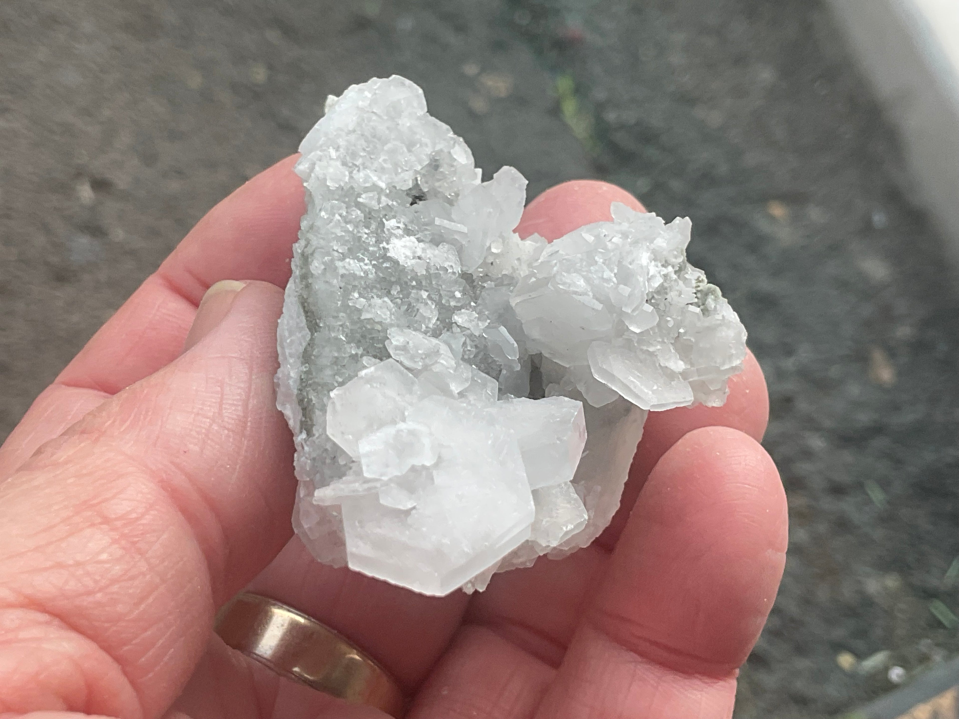 76g Hexagonal Calcite on Quartz/Chalcedony on Druzy Quartz Matrix Specimen 1B from Fujian, China