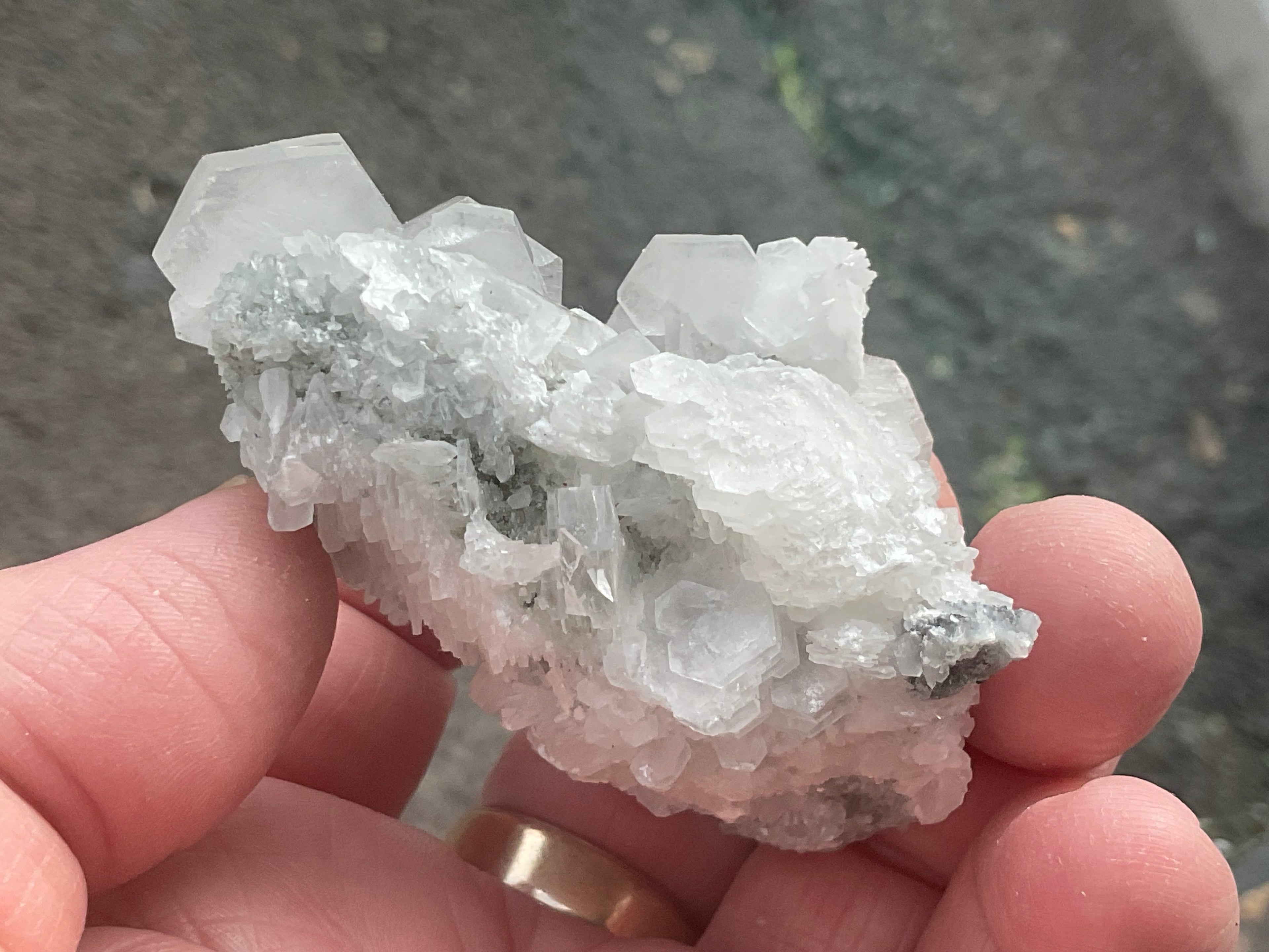 76g Hexagonal Calcite on Quartz/Chalcedony on Druzy Quartz Matrix Specimen 1B from Fujian, China