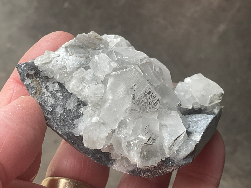 156g Hexagonal Calcite on Quartz/Chalcedony on Druzy Quartz Matrix Specimen 1C from Fujian, China