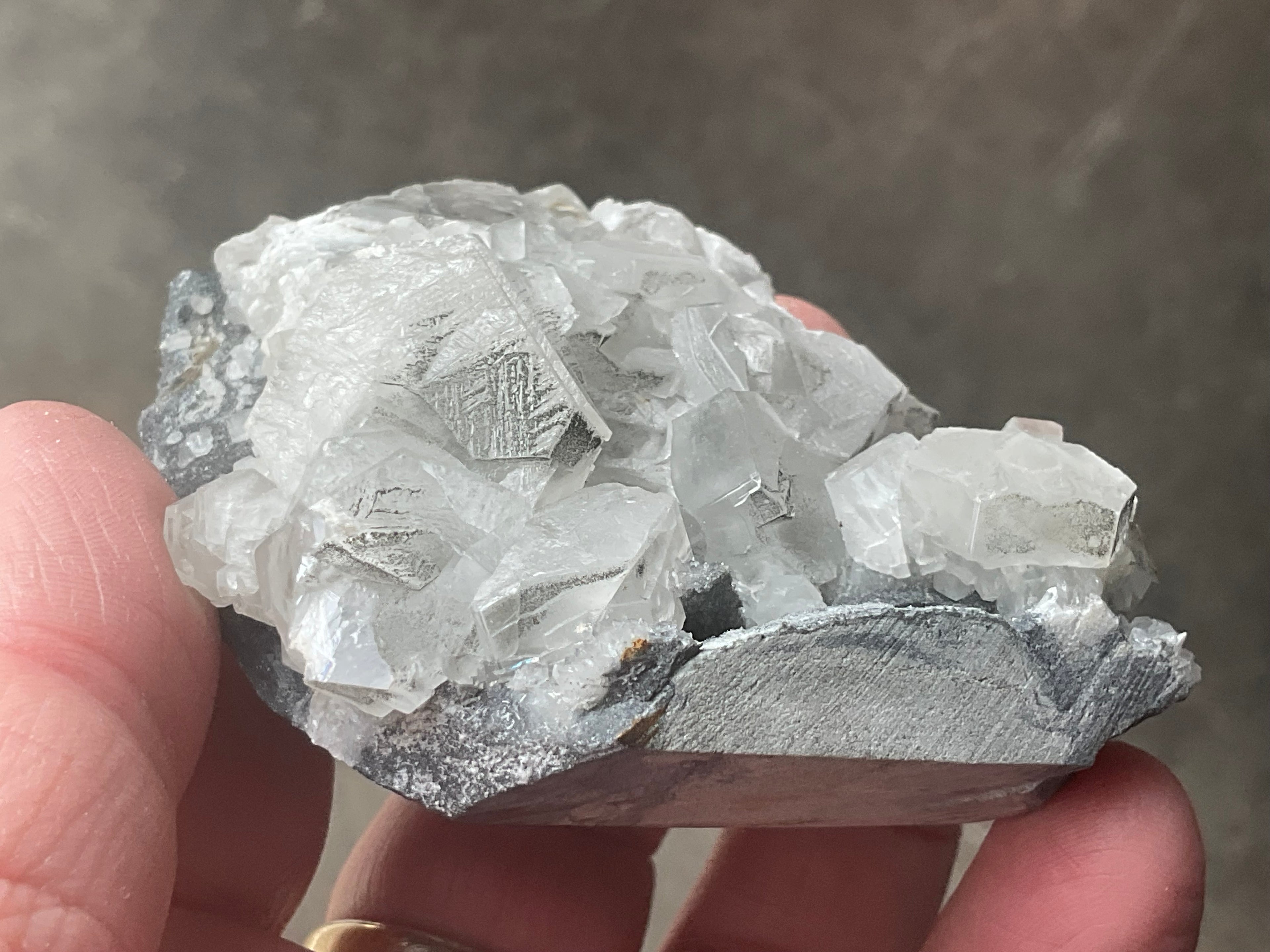 156g Hexagonal Calcite on Quartz/Chalcedony on Druzy Quartz Matrix Specimen 1C from Fujian, China