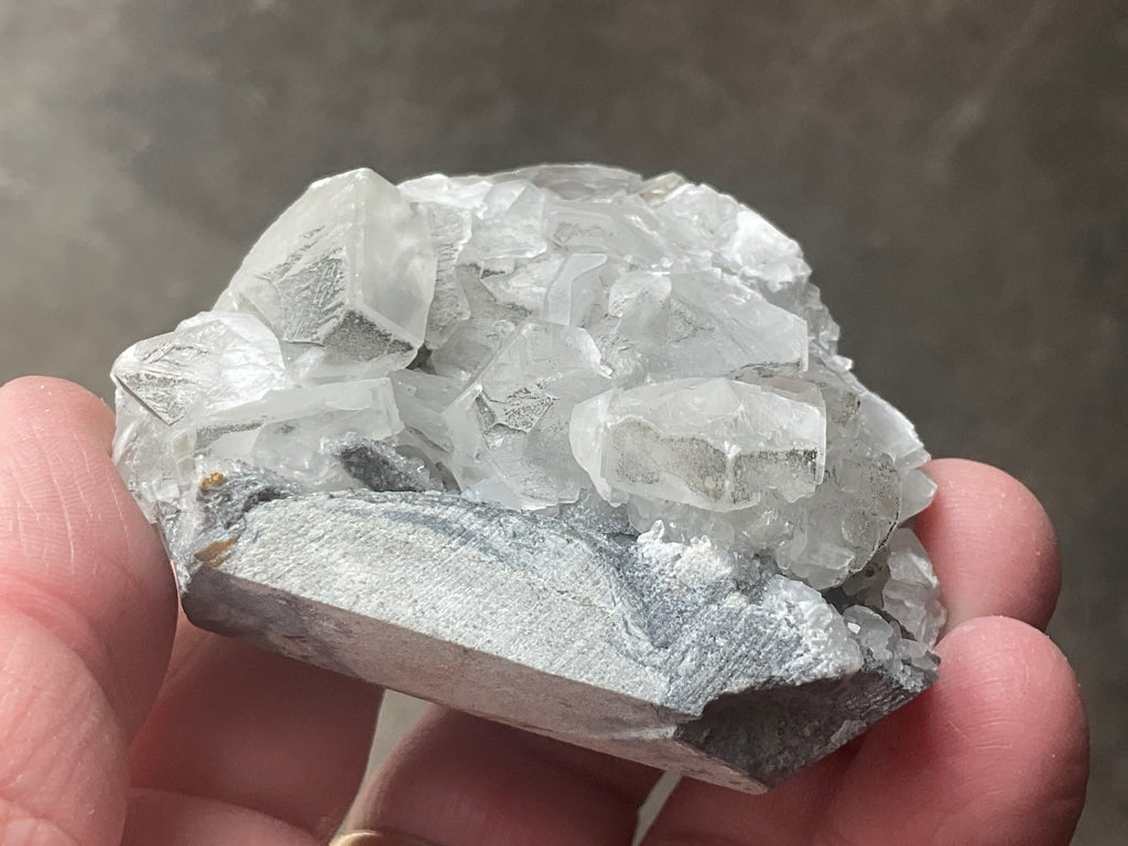 156g Hexagonal Calcite on Quartz/Chalcedony on Druzy Quartz Matrix Specimen 1C from Fujian, China