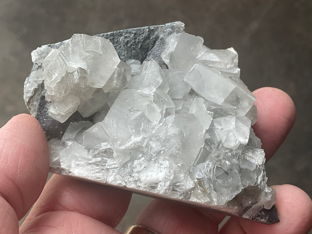 156g Hexagonal Calcite on Quartz/Chalcedony on Druzy Quartz Matrix Specimen 1C from Fujian, China