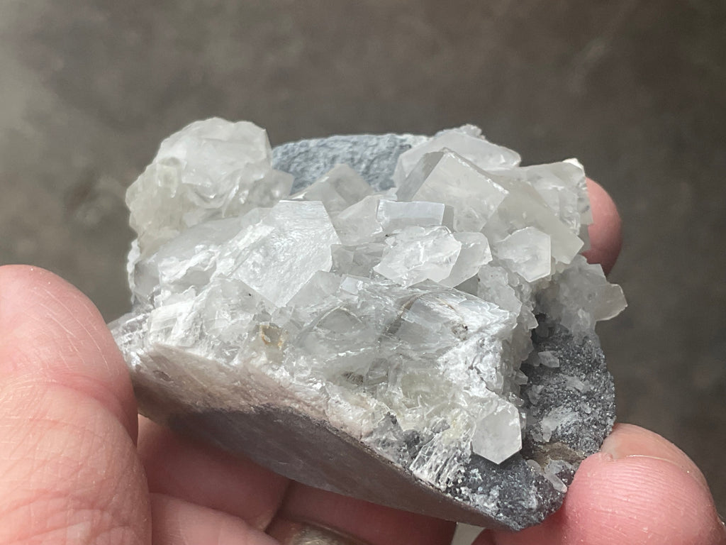 156g Hexagonal Calcite on Quartz/Chalcedony on Druzy Quartz Matrix Specimen 1C from Fujian, China