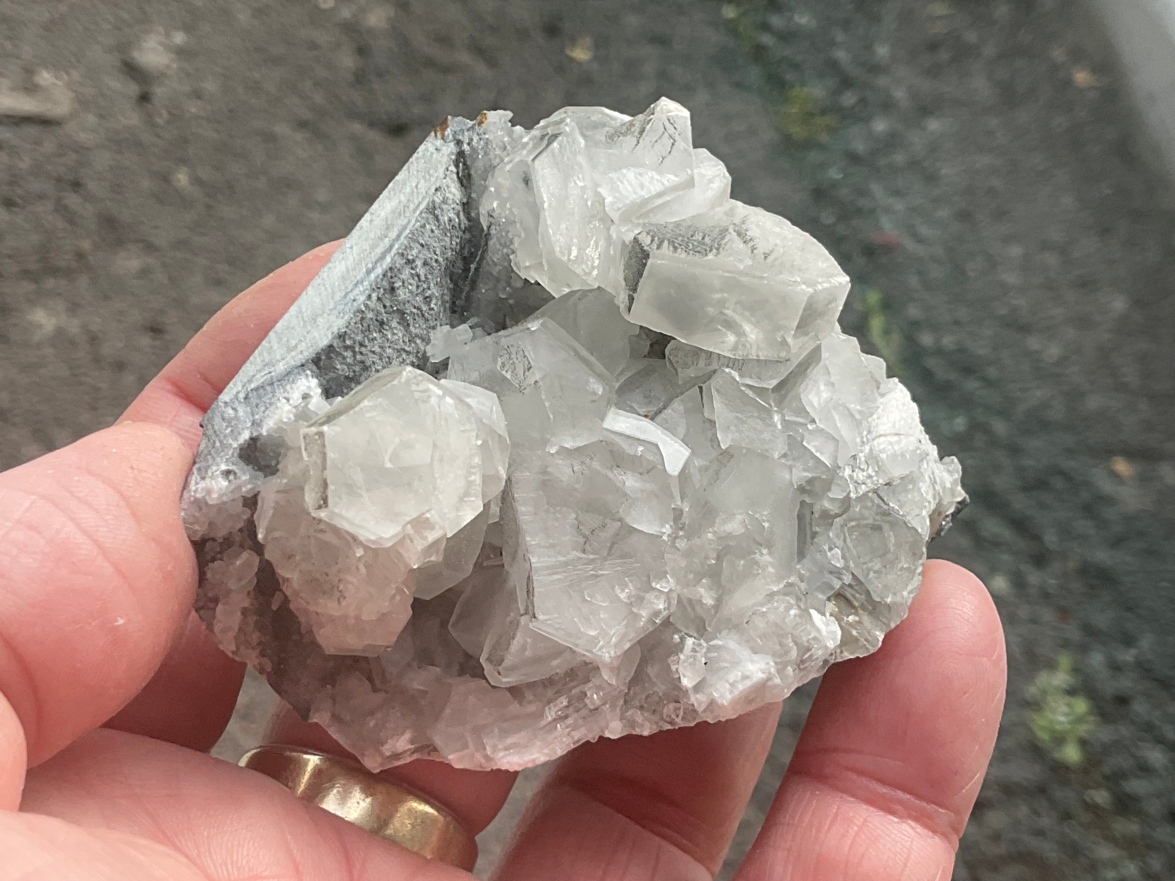 156g Hexagonal Calcite on Quartz/Chalcedony on Druzy Quartz Matrix Specimen 1C from Fujian, China