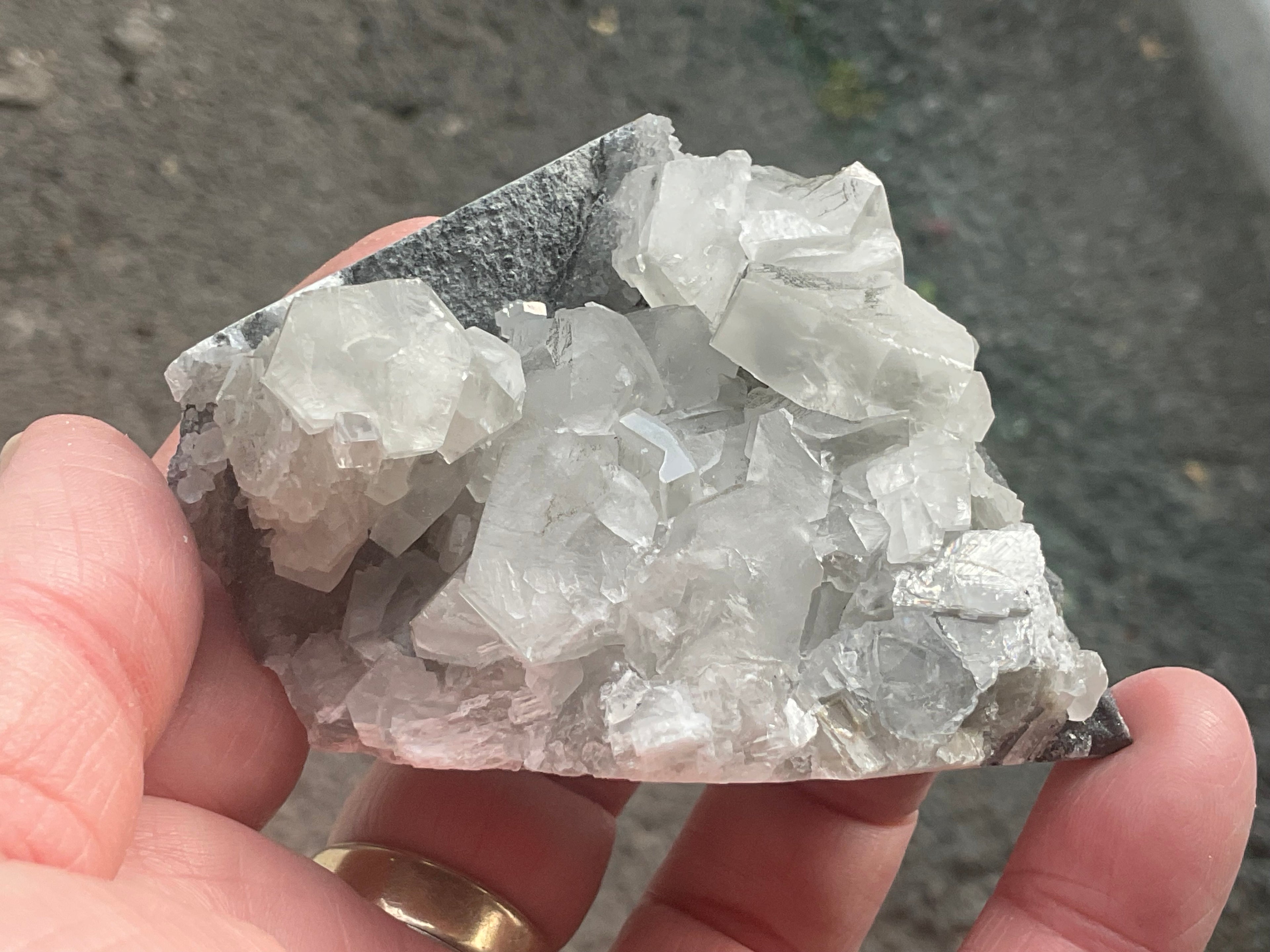 156g Hexagonal Calcite on Quartz/Chalcedony on Druzy Quartz Matrix Specimen 1C from Fujian, China