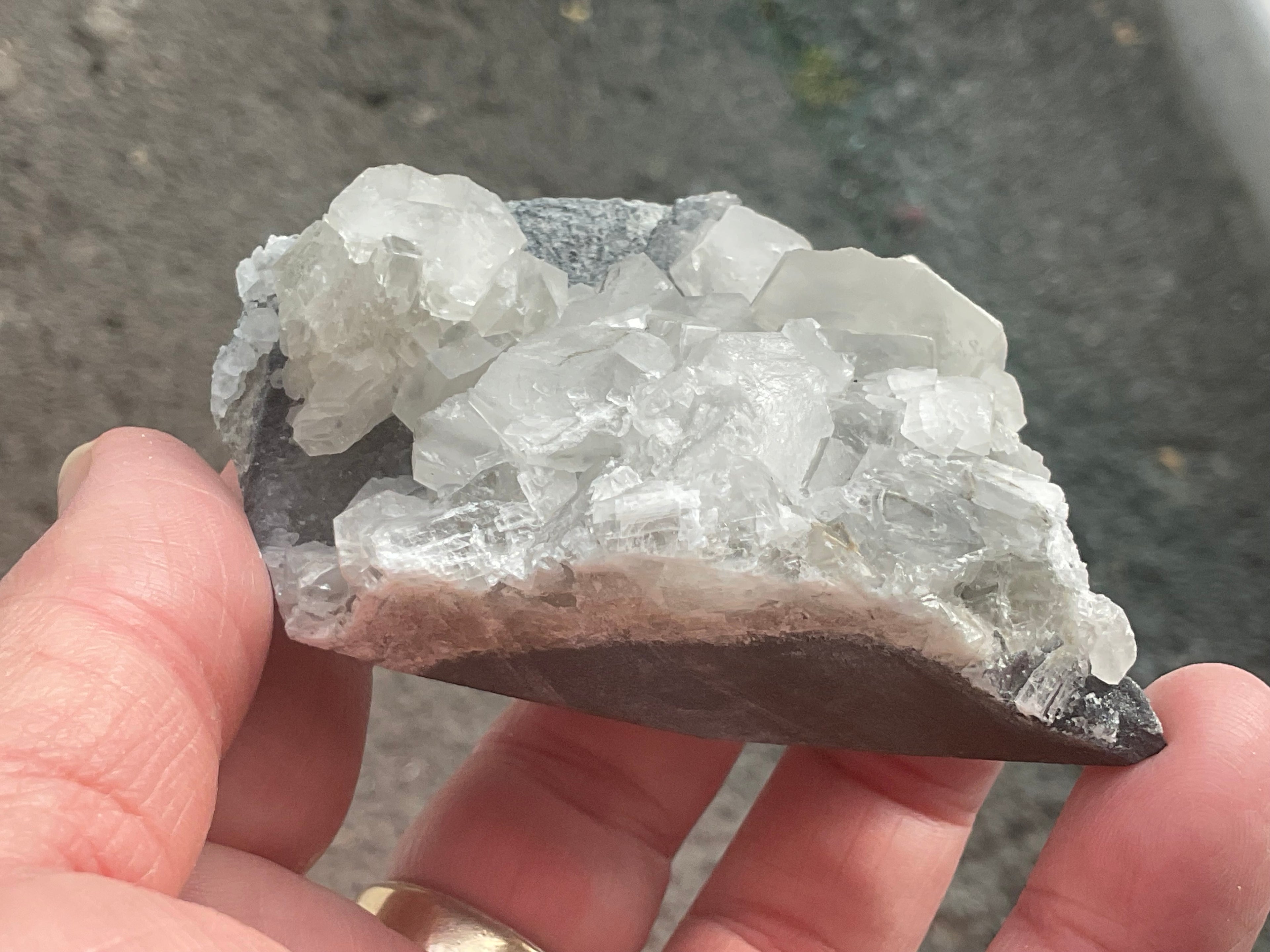 156g Hexagonal Calcite on Quartz/Chalcedony on Druzy Quartz Matrix Specimen 1C from Fujian, China