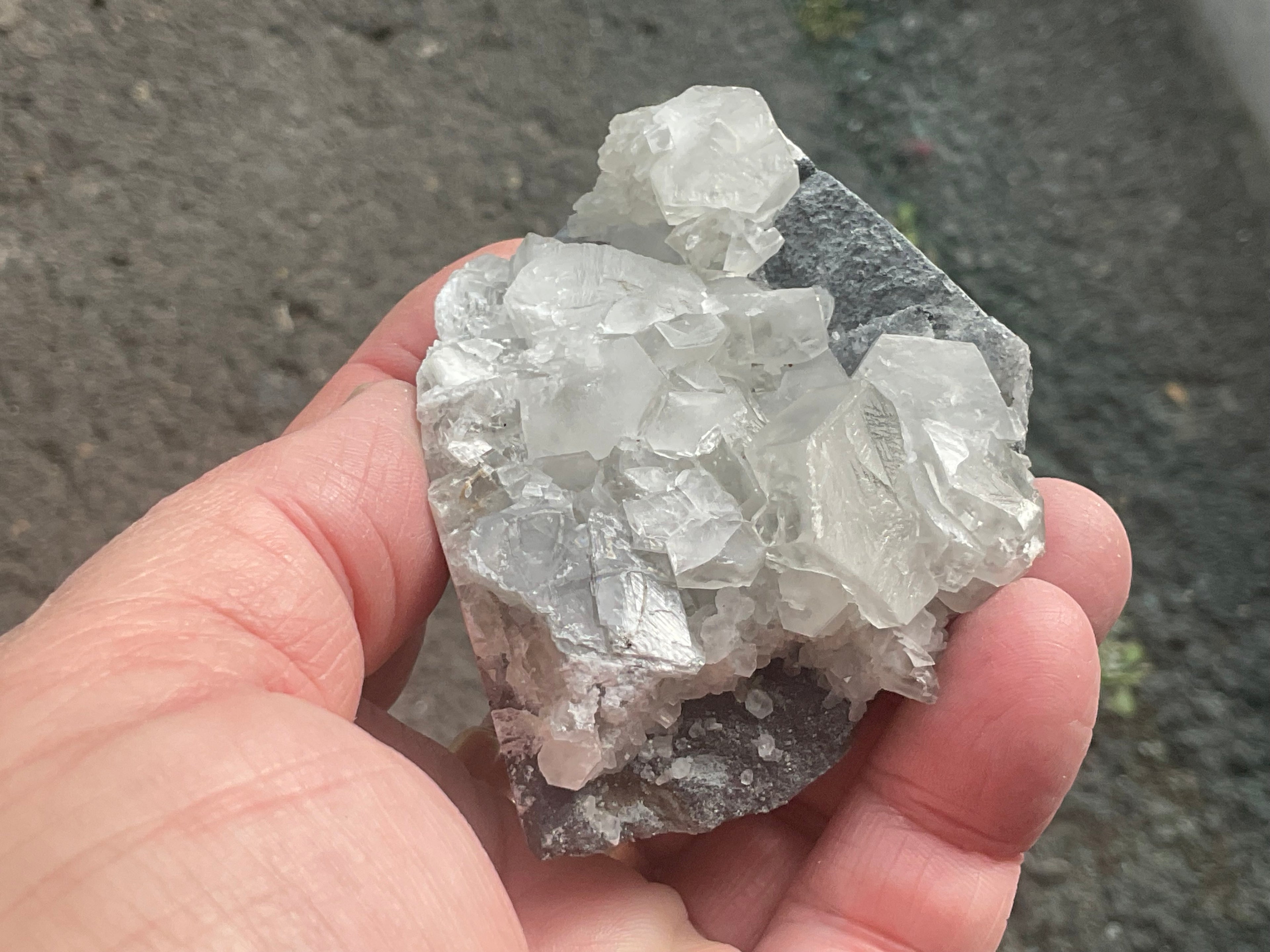 156g Hexagonal Calcite on Quartz/Chalcedony on Druzy Quartz Matrix Specimen 1C from Fujian, China