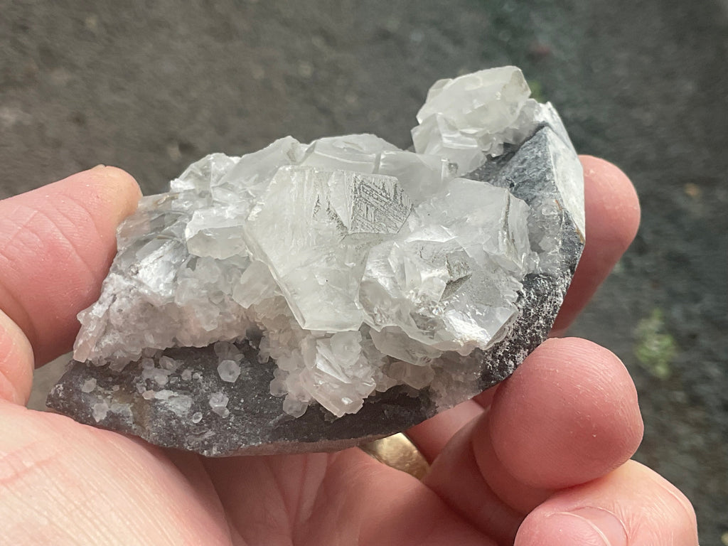 156g Hexagonal Calcite on Quartz/Chalcedony on Druzy Quartz Matrix Specimen 1C from Fujian, China