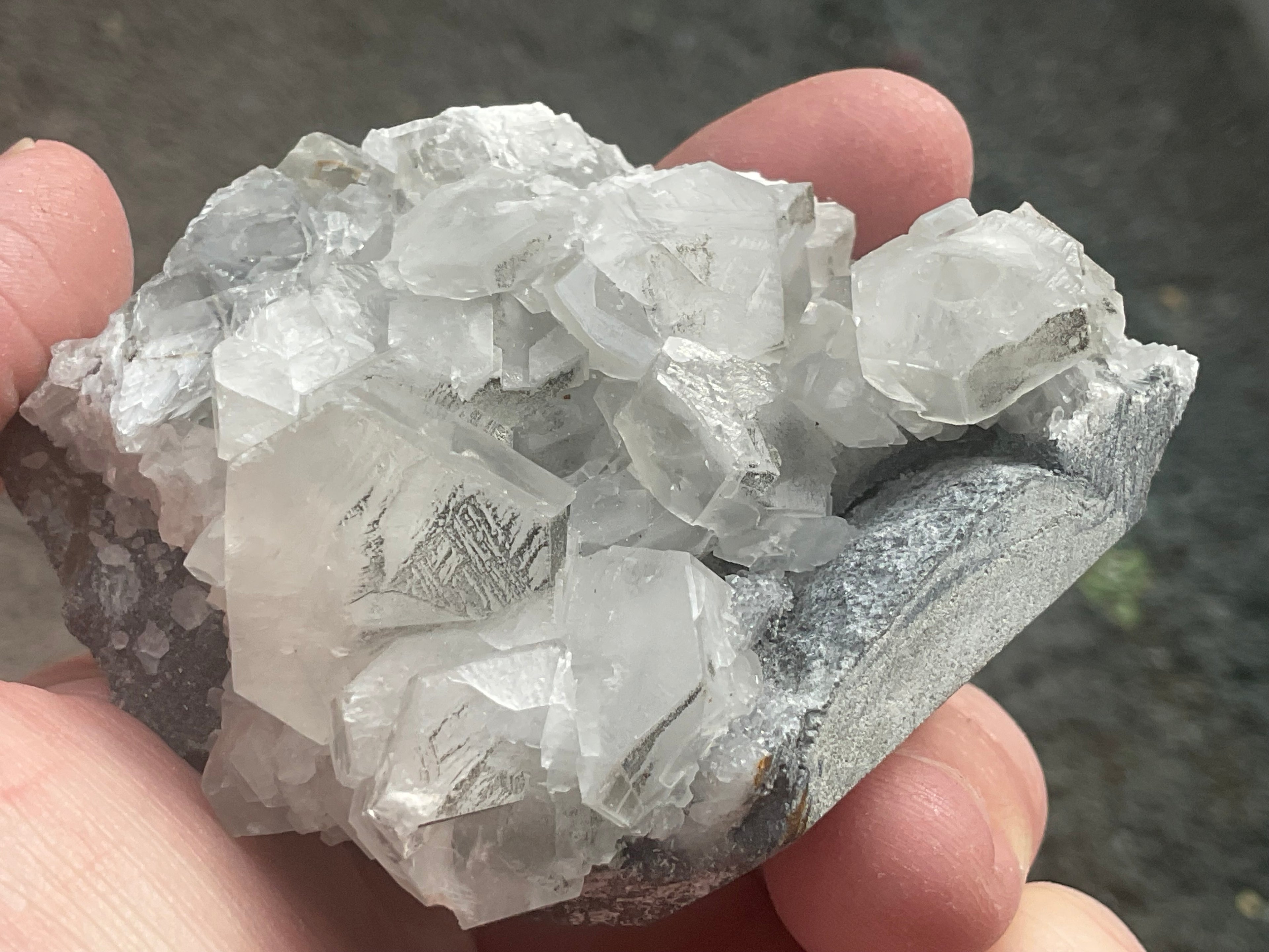 156g Hexagonal Calcite on Quartz/Chalcedony on Druzy Quartz Matrix Specimen 1C from Fujian, China