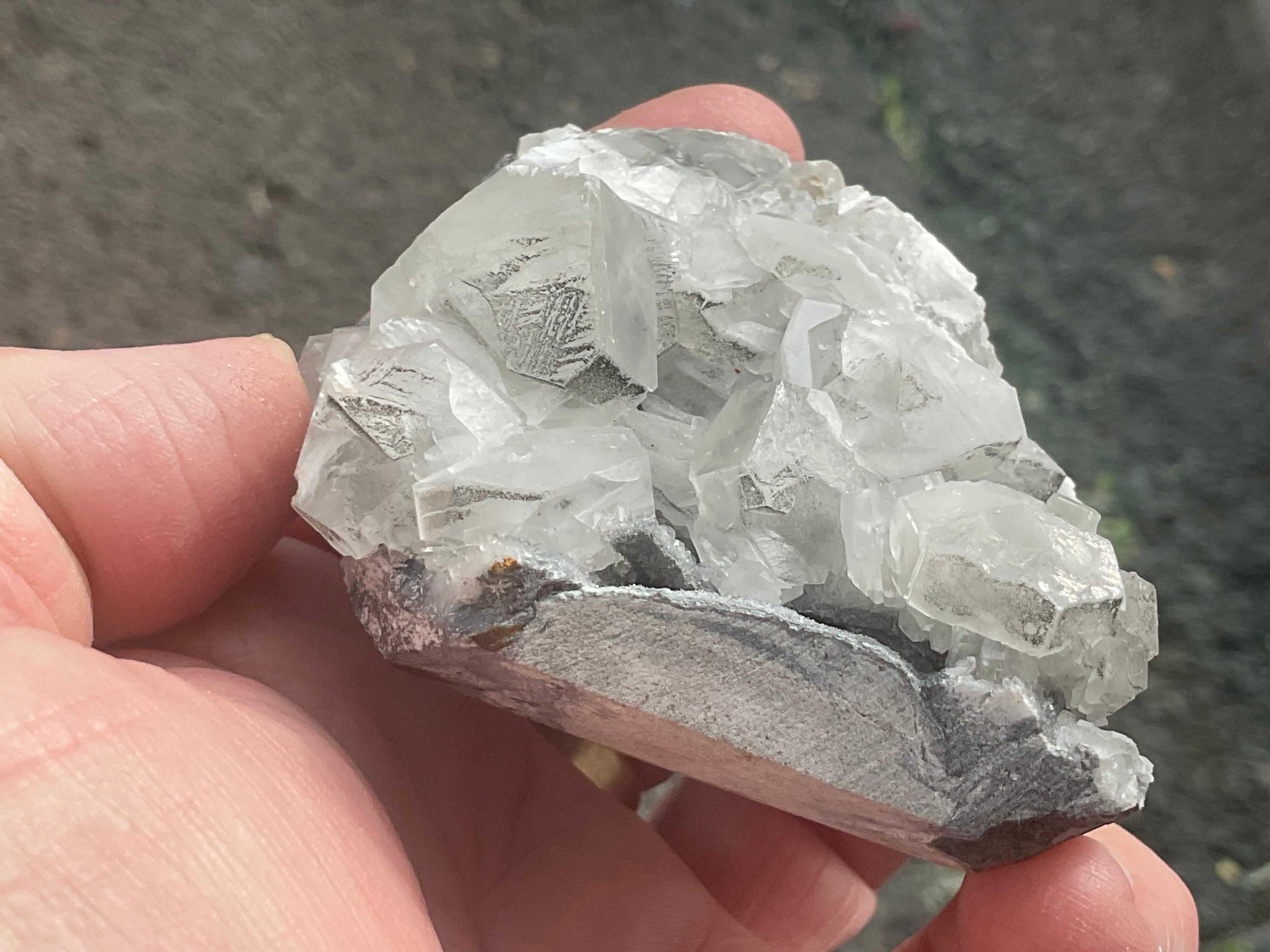 156g Hexagonal Calcite on Quartz/Chalcedony on Druzy Quartz Matrix Specimen 1C from Fujian, China
