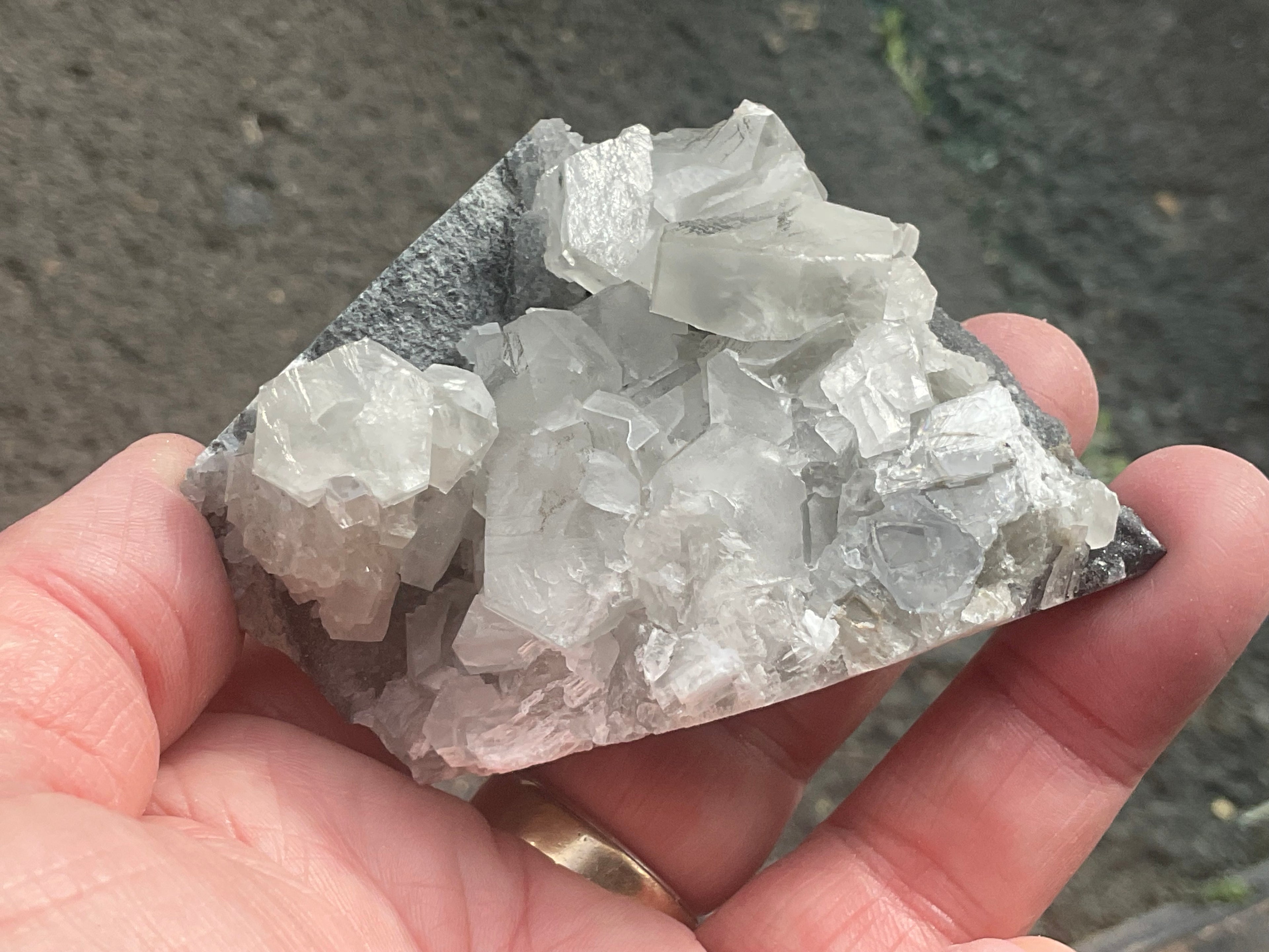 156g Hexagonal Calcite on Quartz/Chalcedony on Druzy Quartz Matrix Specimen 1C from Fujian, China