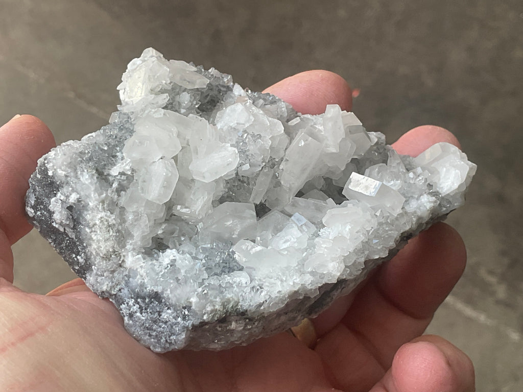 180g Hexagonal Calcite on Quartz/Chalcedony on Druzy Quartz Matrix Specimen 2A from Fujian, China