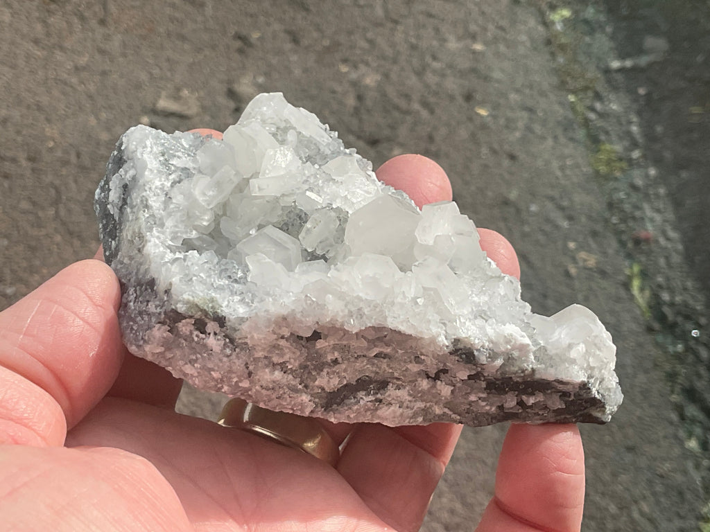 180g Hexagonal Calcite on Quartz/Chalcedony on Druzy Quartz Matrix Specimen 2A from Fujian, China