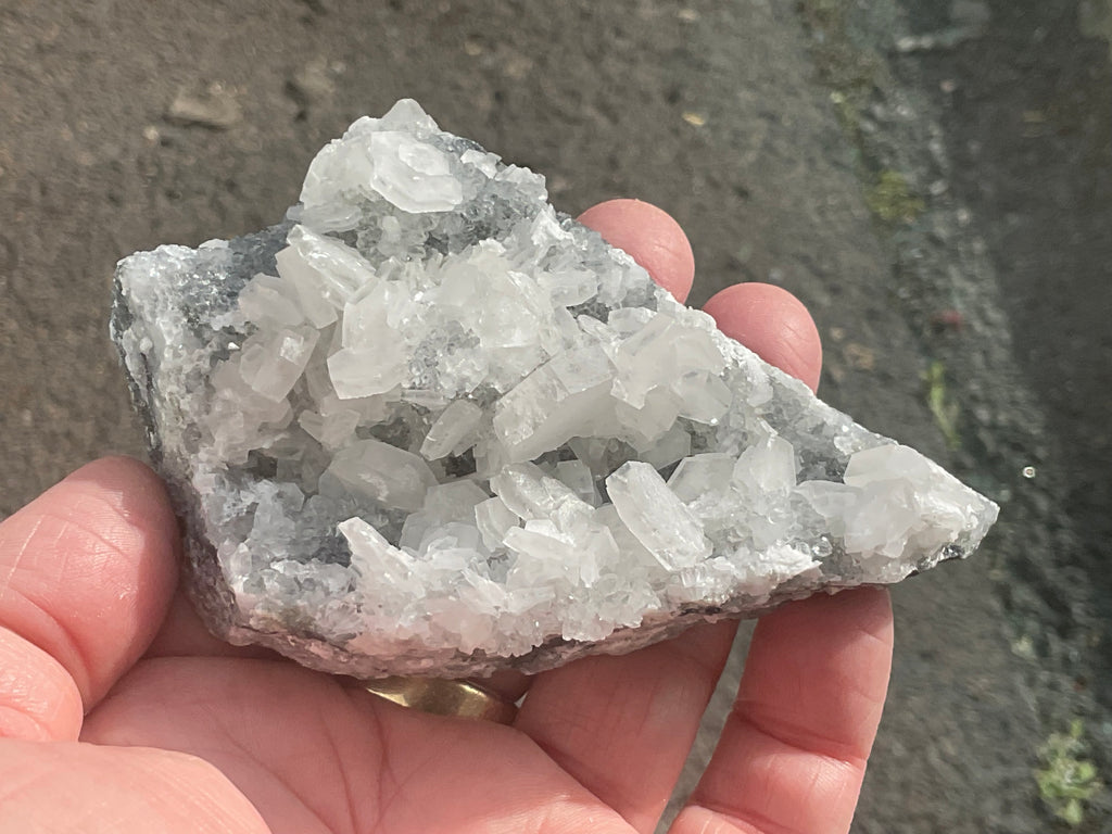 180g Hexagonal Calcite on Quartz/Chalcedony on Druzy Quartz Matrix Specimen 2A from Fujian, China