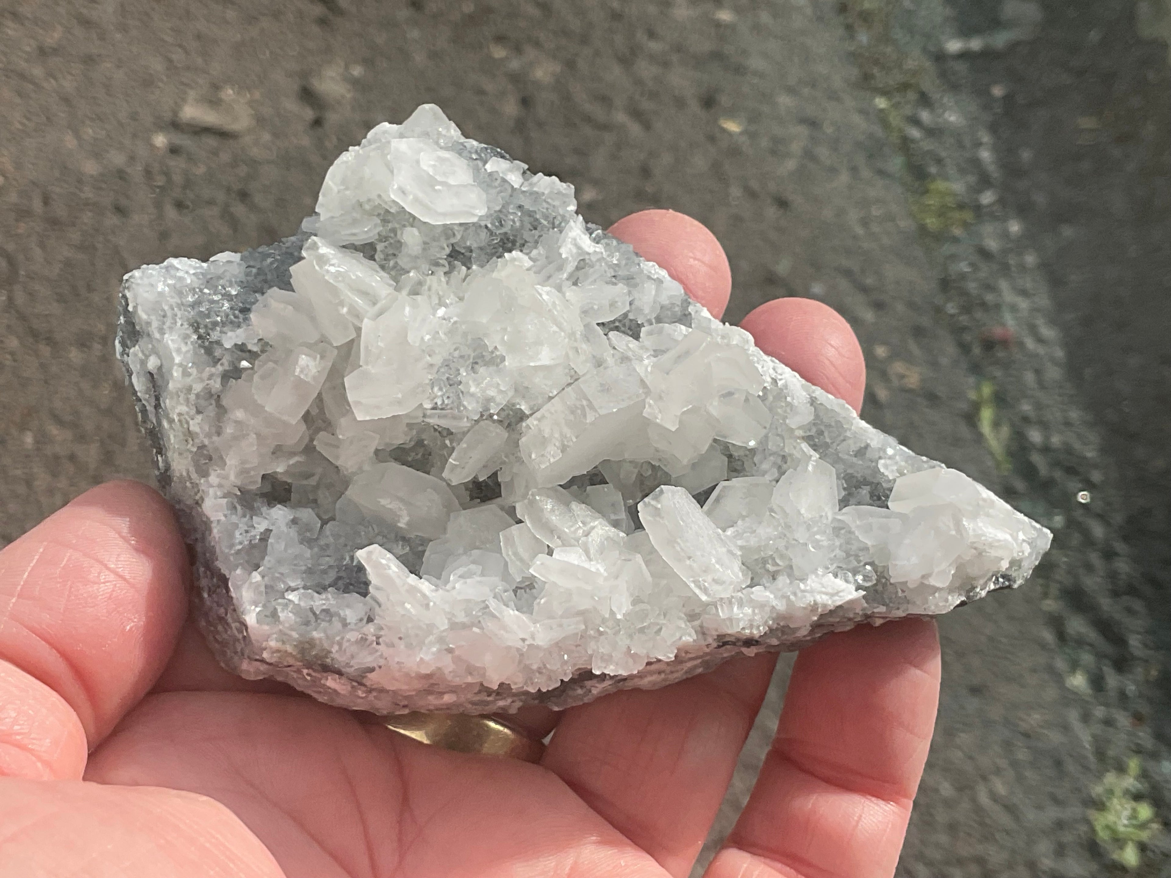 180g Hexagonal Calcite on Quartz/Chalcedony on Druzy Quartz Matrix Specimen 2A from Fujian, China