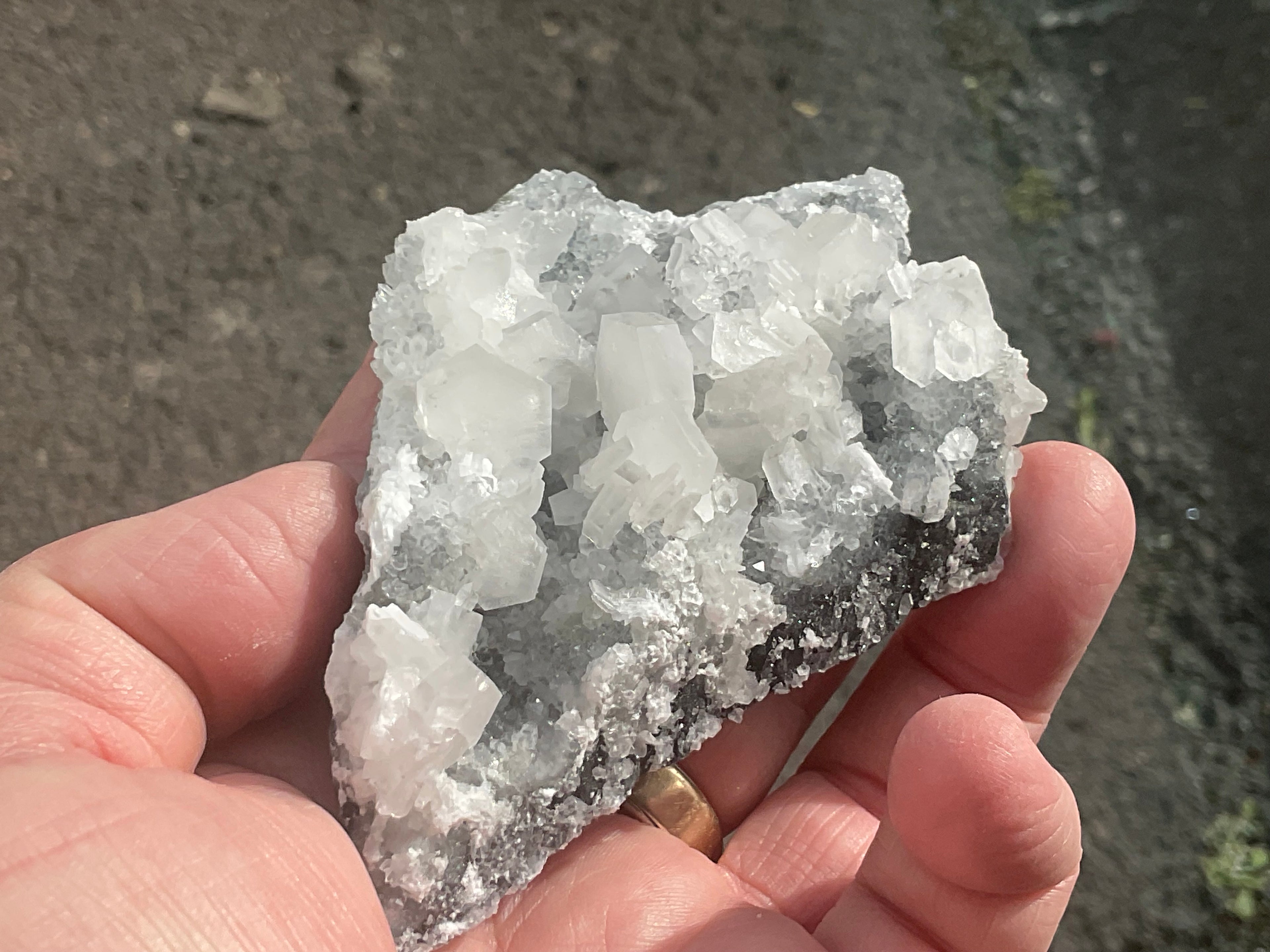 180g Hexagonal Calcite on Quartz/Chalcedony on Druzy Quartz Matrix Specimen 2A from Fujian, China