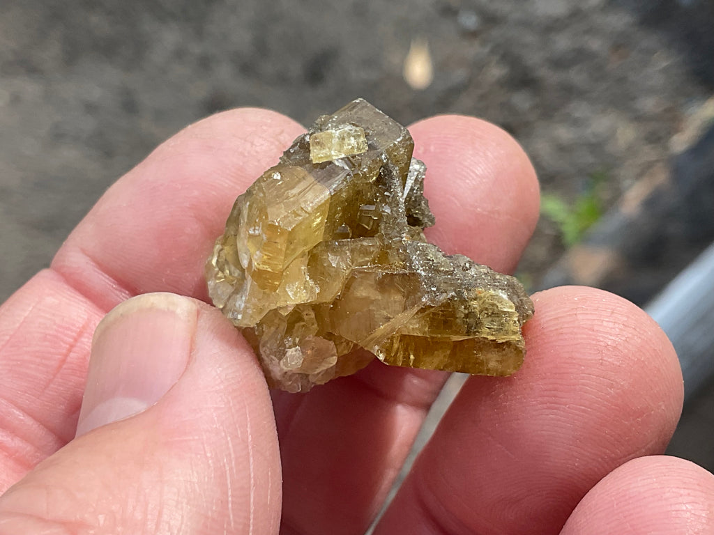 24g Tabular Golden Baryte on Botryoidal Fluorite Specimen 4B from Jiangxi