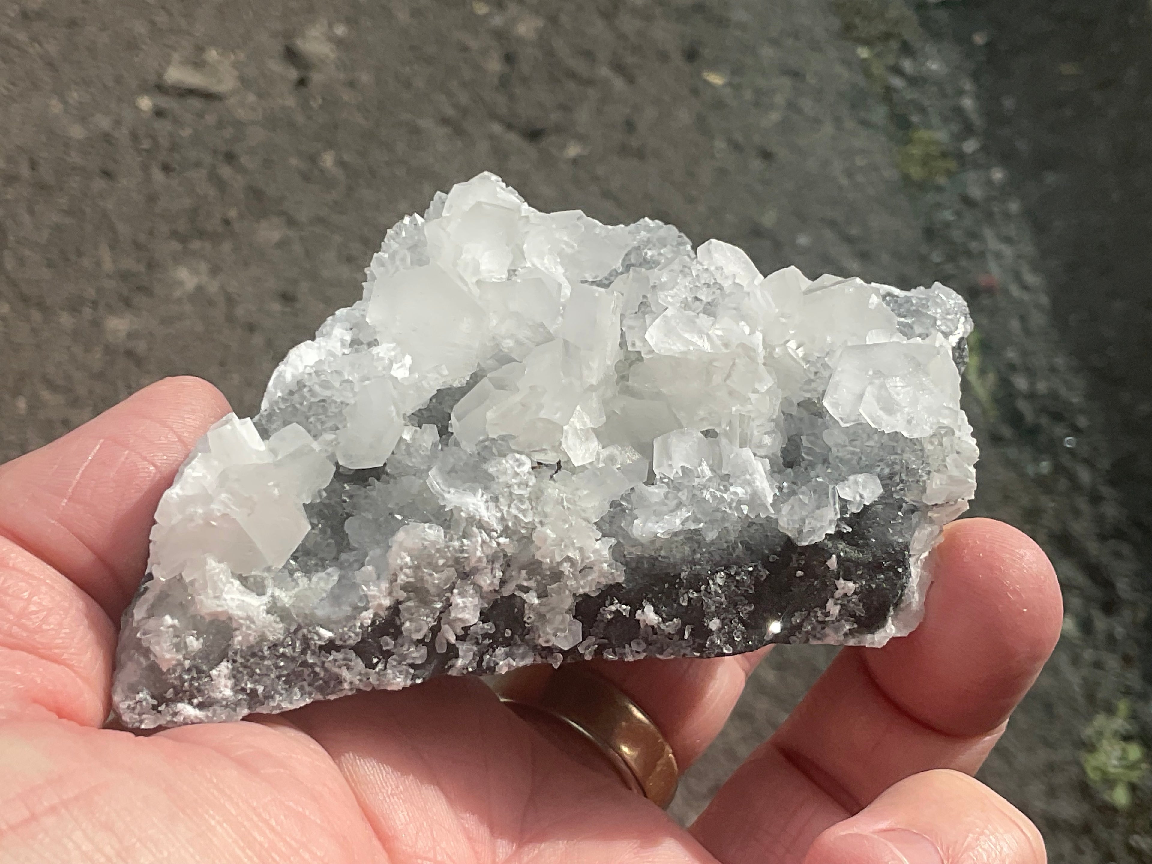 180g Hexagonal Calcite on Quartz/Chalcedony on Druzy Quartz Matrix Specimen 2A from Fujian, China
