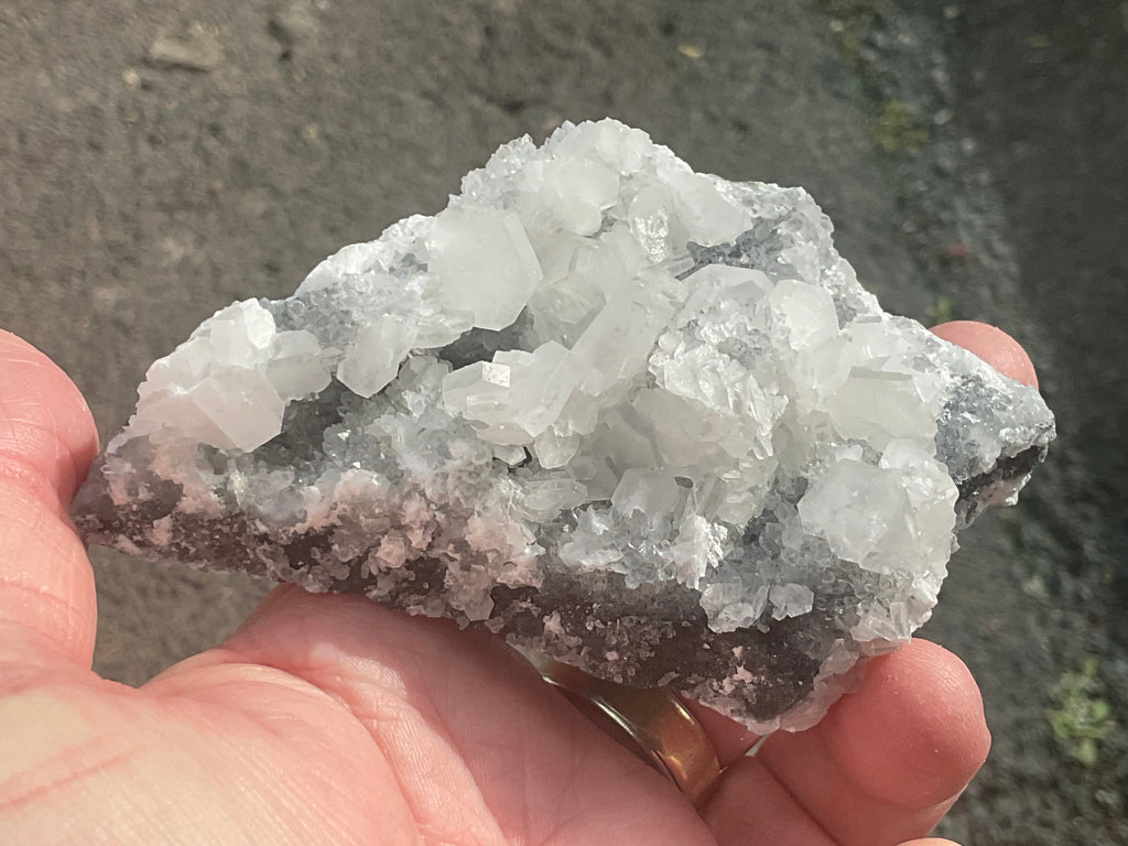 180g Hexagonal Calcite on Quartz/Chalcedony on Druzy Quartz Matrix Specimen 2A from Fujian, China