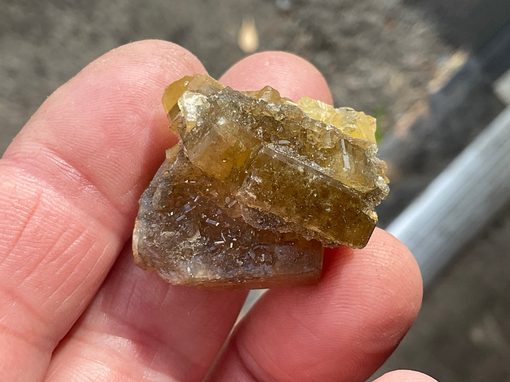 24g Tabular Golden Baryte on Botryoidal Fluorite Specimen 4B from Jiangxi