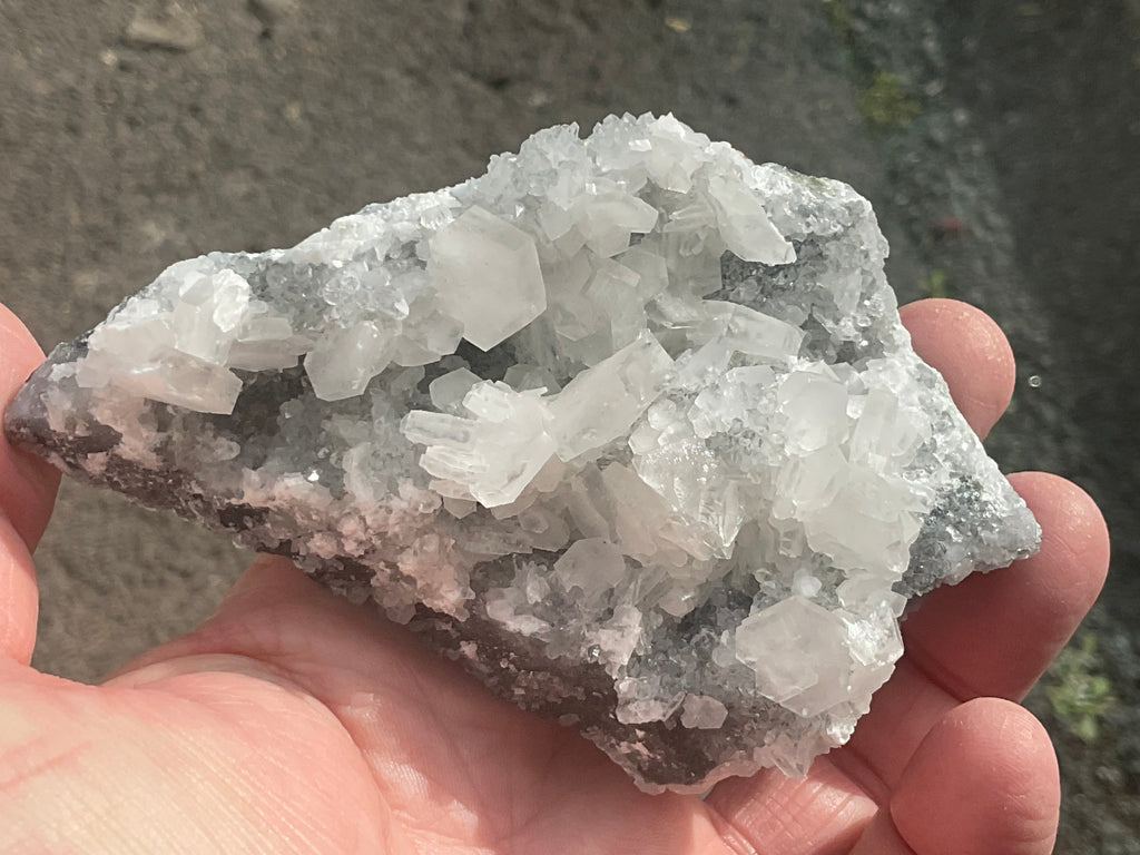 180g Hexagonal Calcite on Quartz/Chalcedony on Druzy Quartz Matrix Specimen 2A from Fujian, China