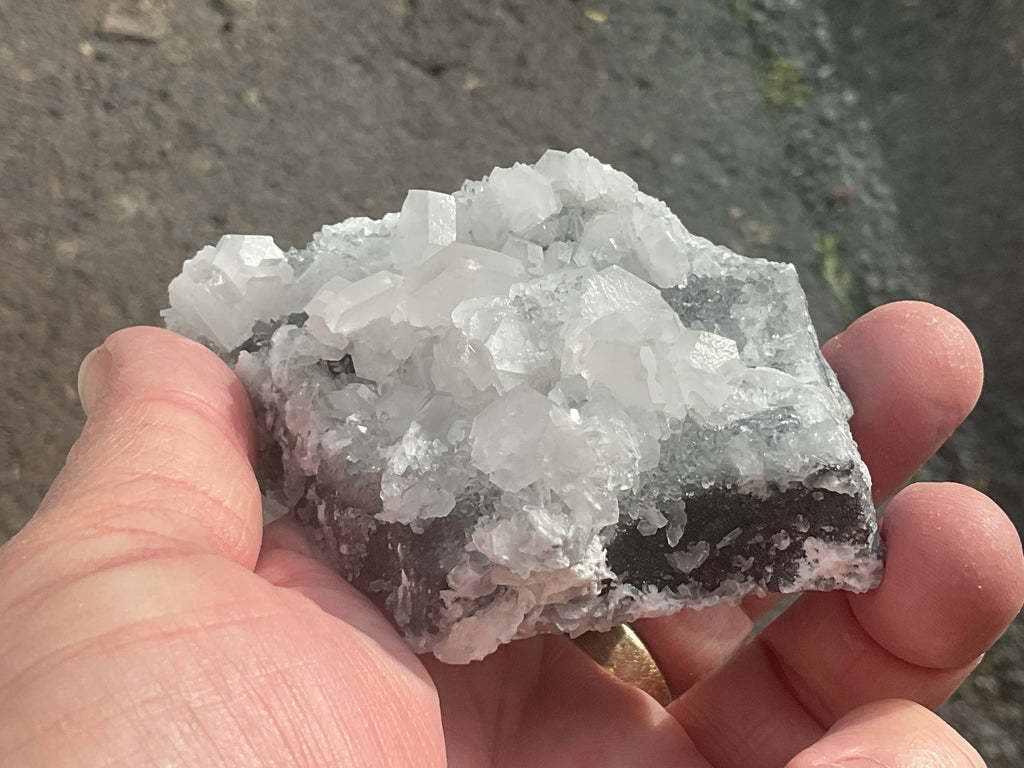 180g Hexagonal Calcite on Quartz/Chalcedony on Druzy Quartz Matrix Specimen 2A from Fujian, China