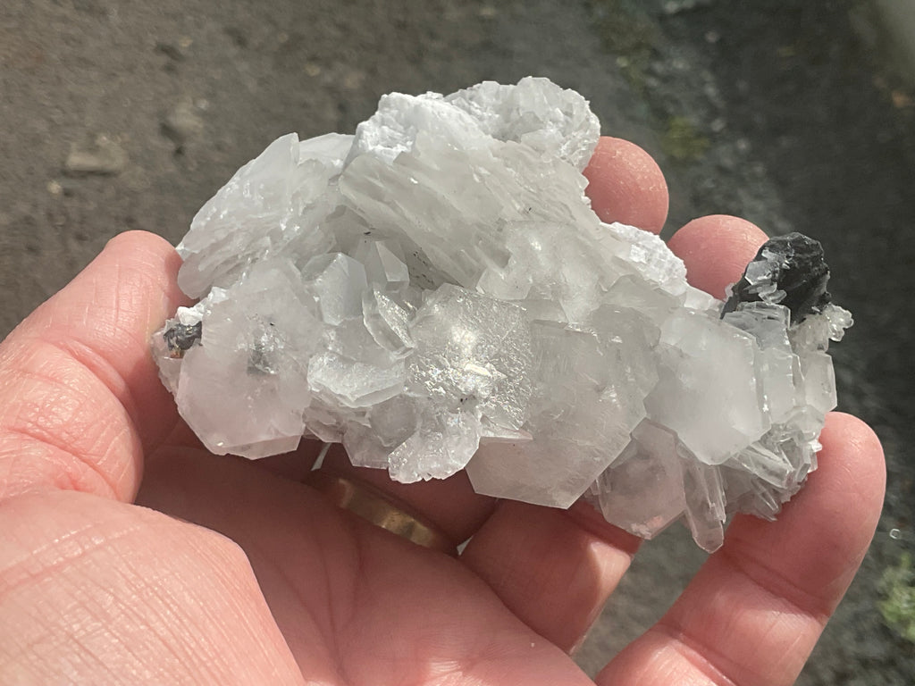 174g Hexagonal Calcite on Quartz/Chalcedony on Druzy Quartz Matrix Specimen 2B from Fujian, China