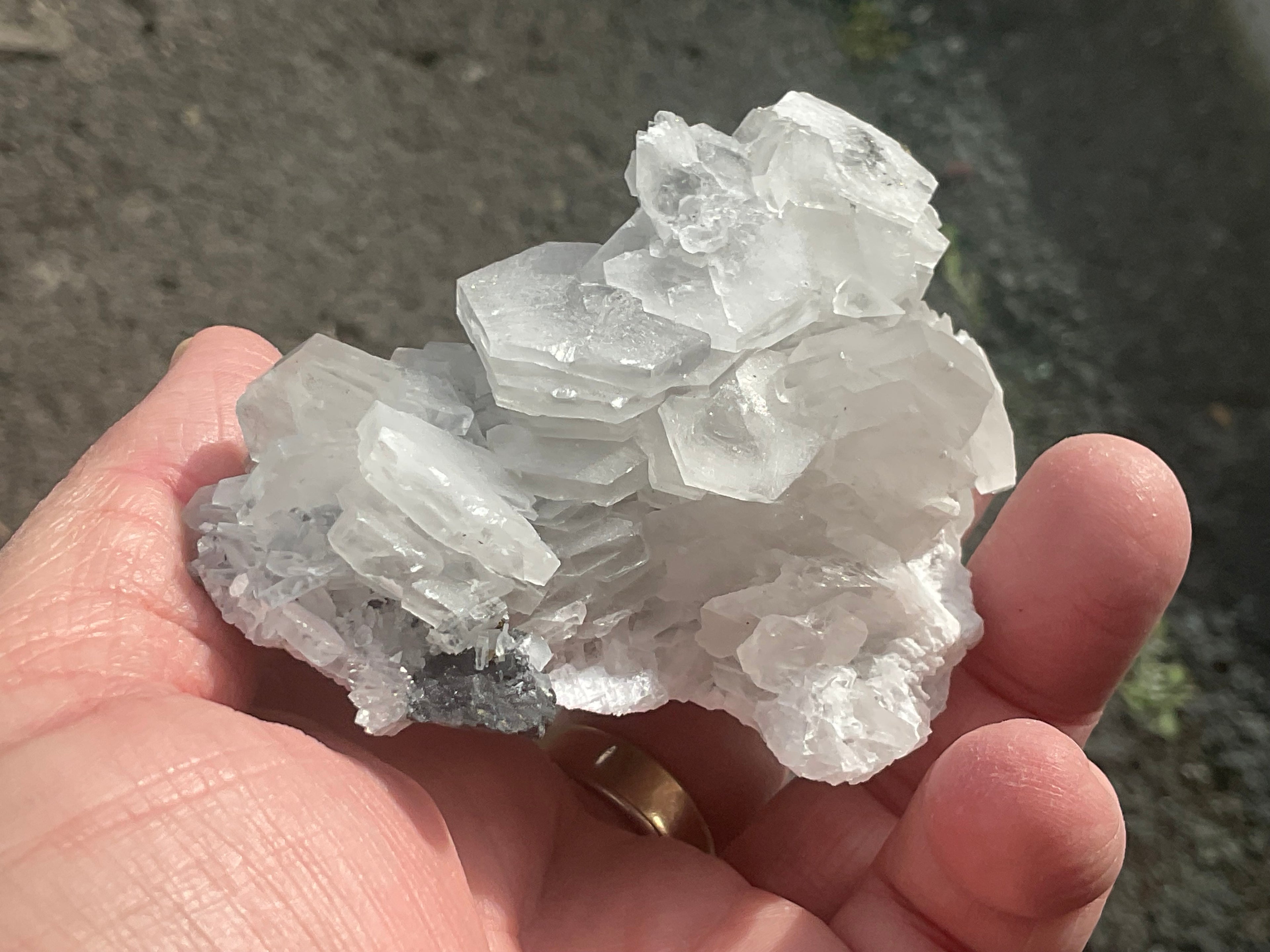 174g Hexagonal Calcite on Quartz/Chalcedony on Druzy Quartz Matrix Specimen 2B from Fujian, China