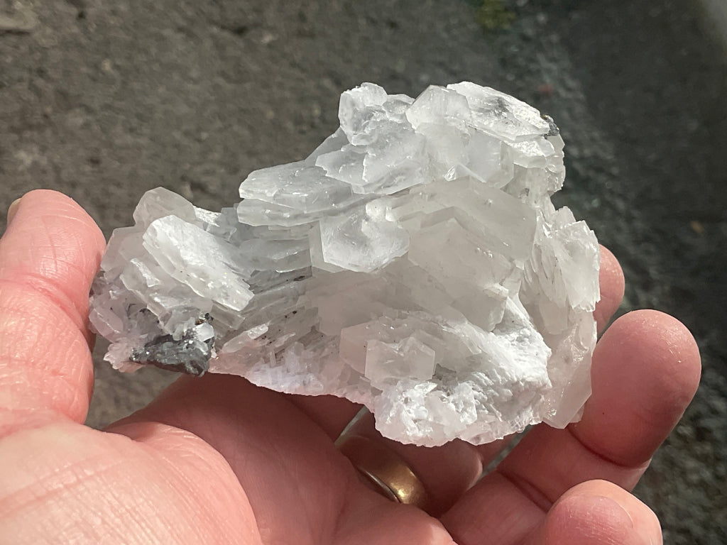 174g Hexagonal Calcite on Quartz/Chalcedony on Druzy Quartz Matrix Specimen 2B from Fujian, China