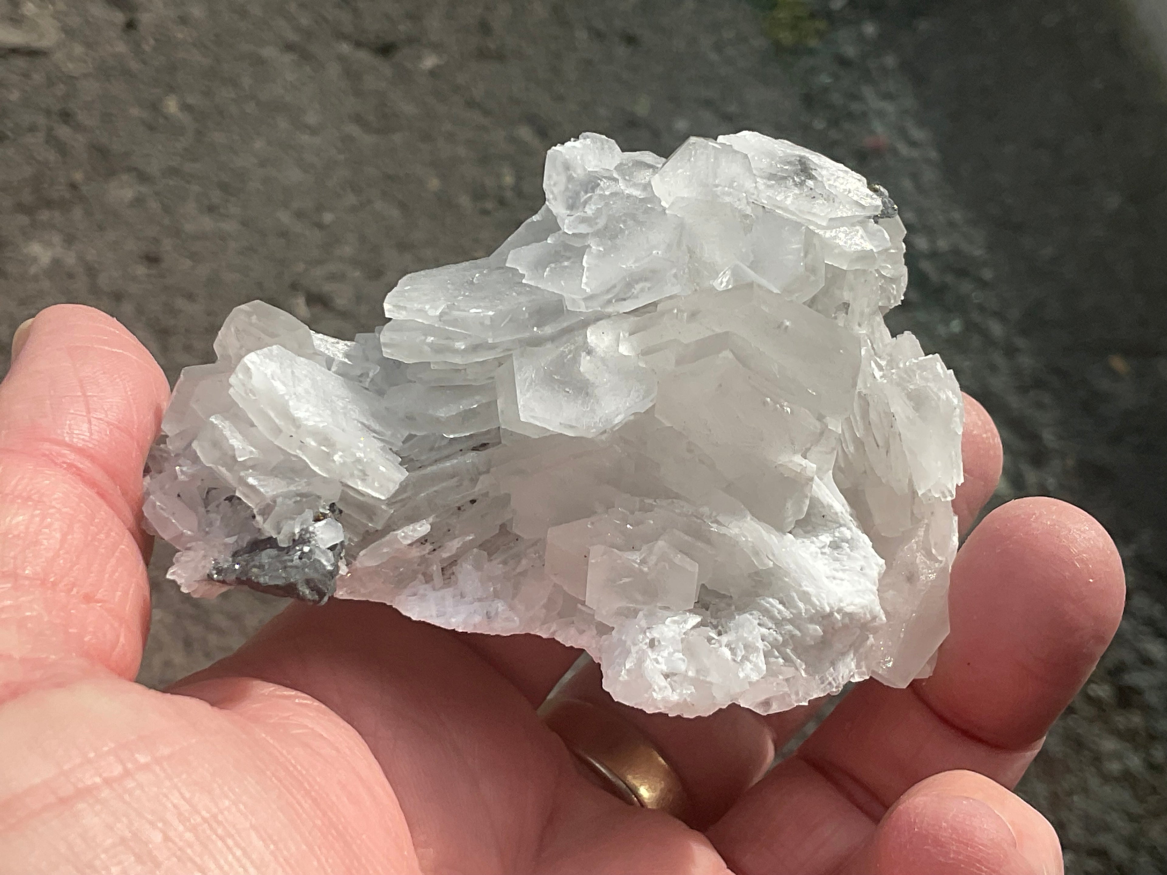 174g Hexagonal Calcite on Quartz/Chalcedony on Druzy Quartz Matrix Specimen 2B from Fujian, China
