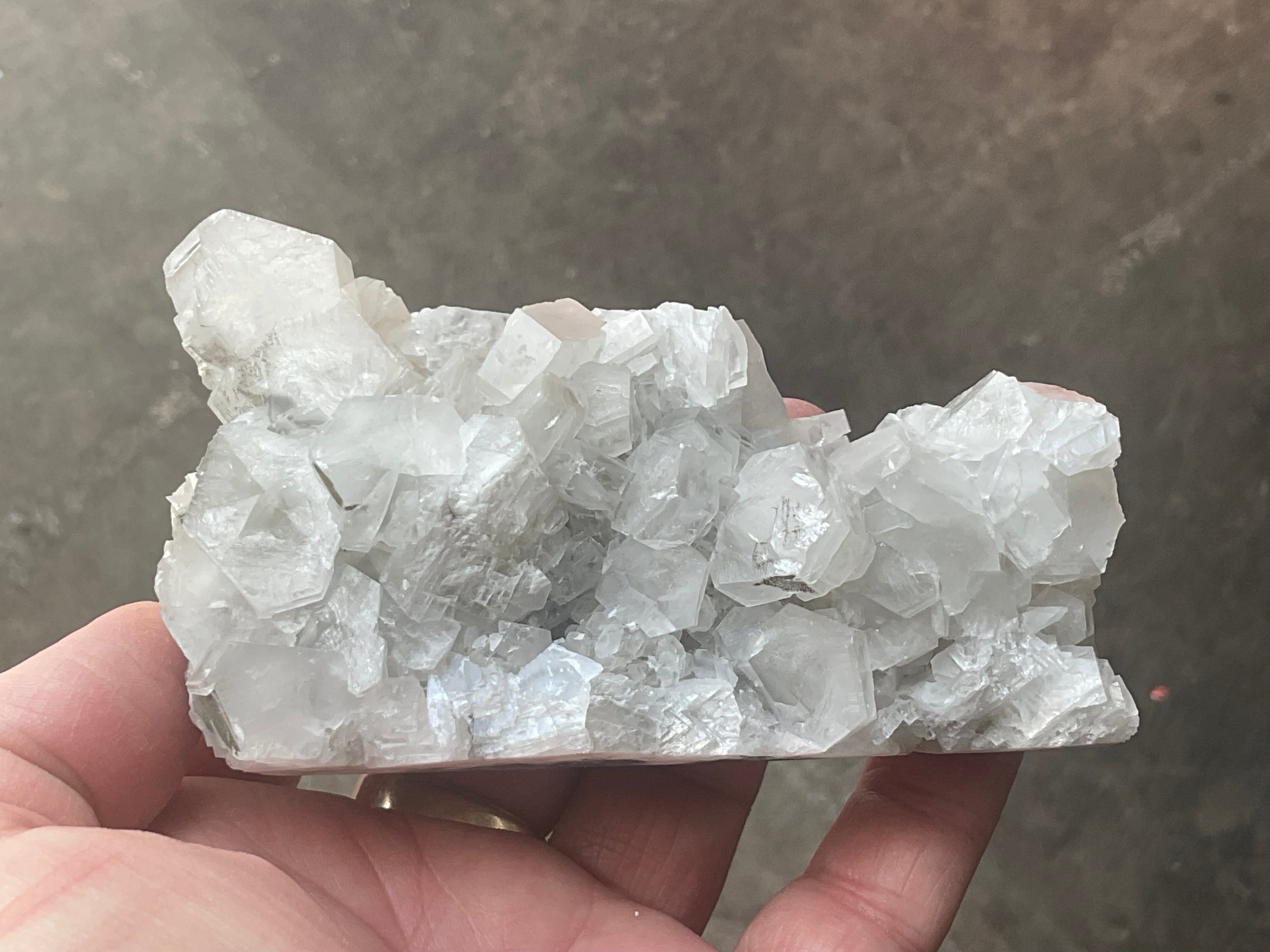 248g Hexagonal Calcite on Quartz/Chalcedony on Druzy Quartz Matrix Specimen 2C from Fujian, China