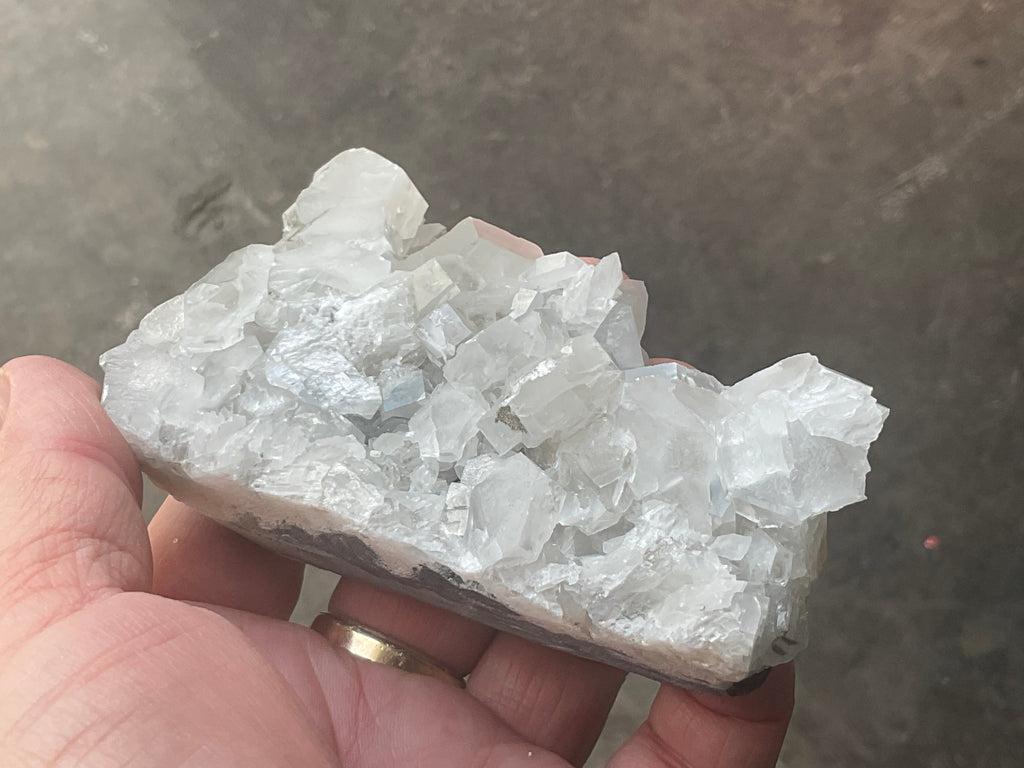 248g Hexagonal Calcite on Quartz/Chalcedony on Druzy Quartz Matrix Specimen 2C from Fujian, China