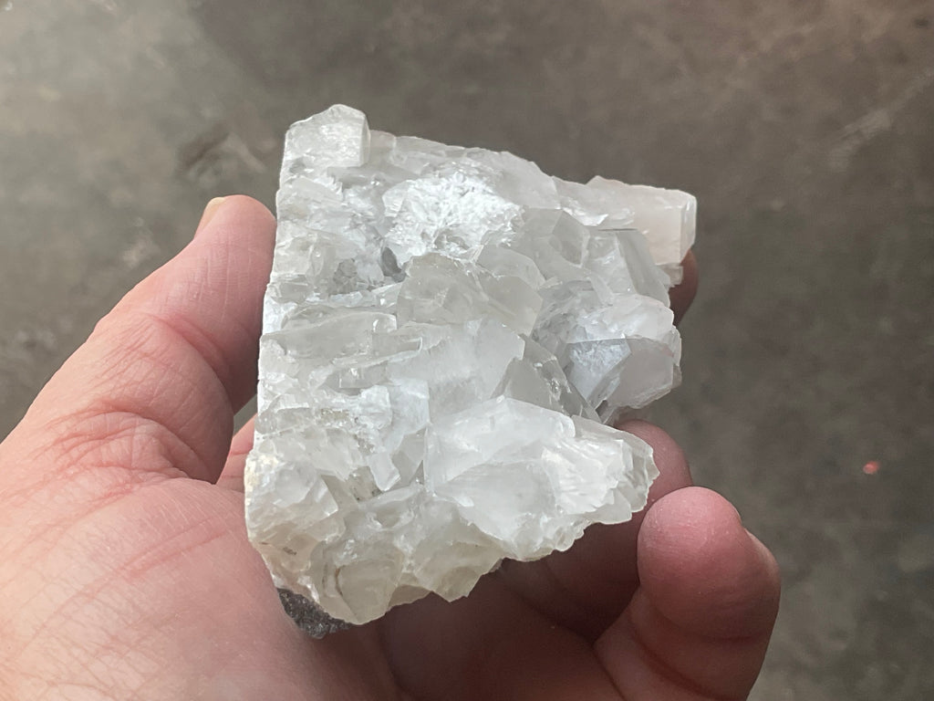 248g Hexagonal Calcite on Quartz/Chalcedony on Druzy Quartz Matrix Specimen 2C from Fujian, China