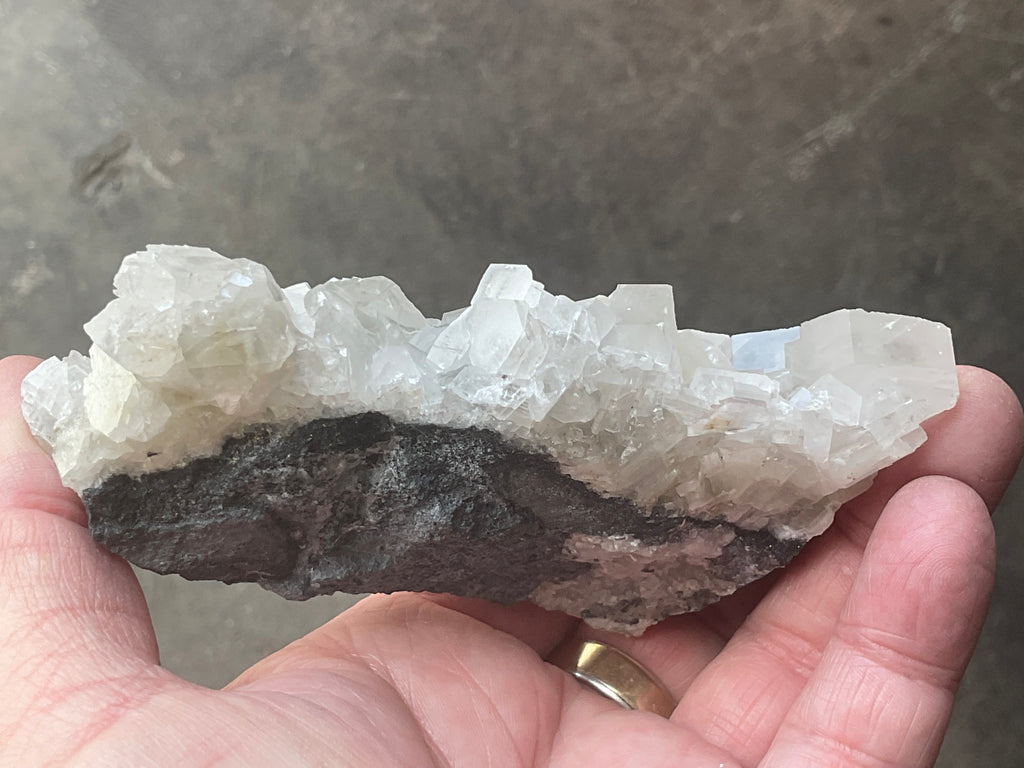248g Hexagonal Calcite on Quartz/Chalcedony on Druzy Quartz Matrix Specimen 2C from Fujian, China