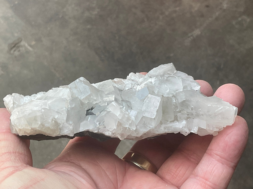 248g Hexagonal Calcite on Quartz/Chalcedony on Druzy Quartz Matrix Specimen 2C from Fujian, China