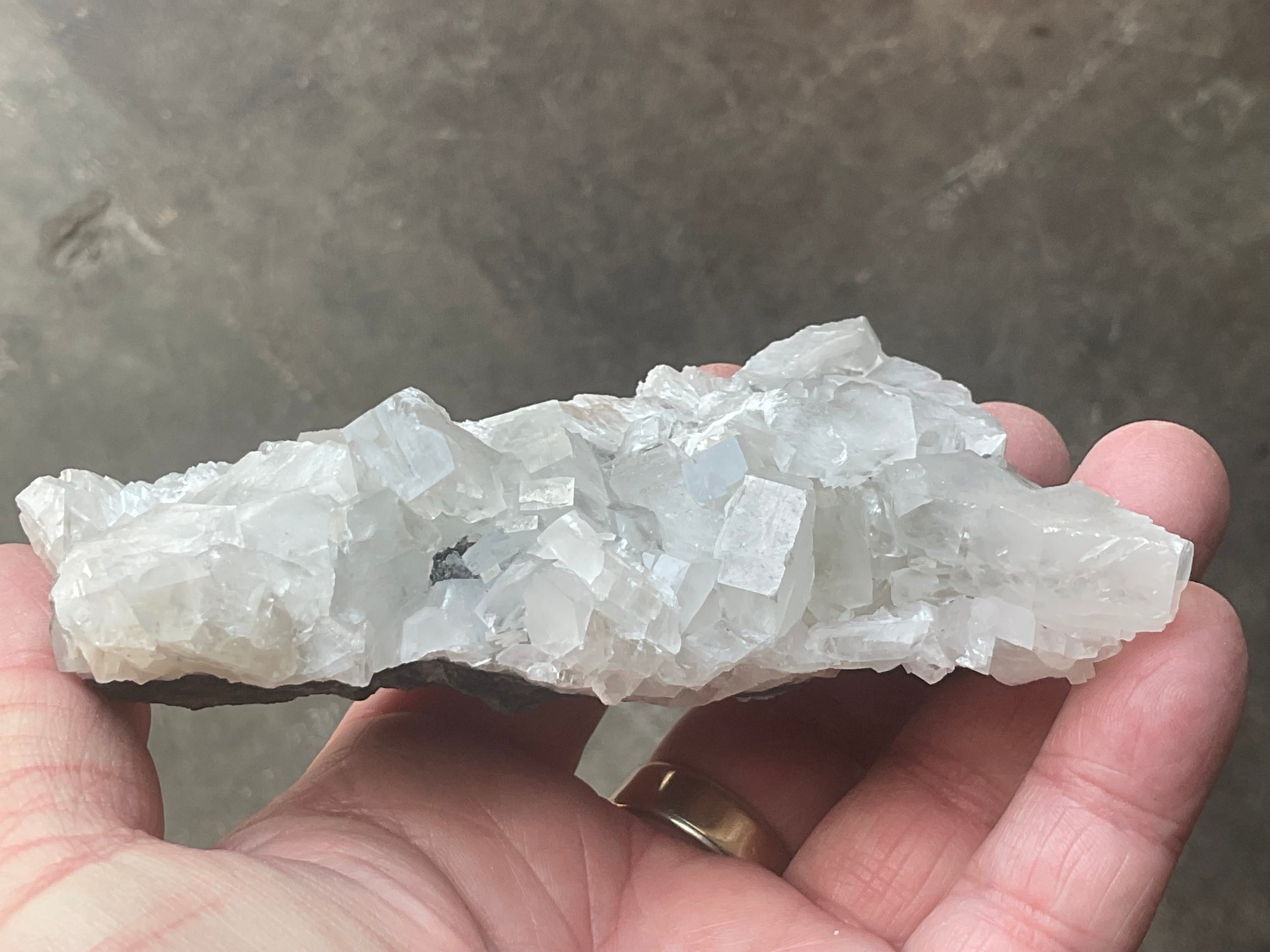 248g Hexagonal Calcite on Quartz/Chalcedony on Druzy Quartz Matrix Specimen 2C from Fujian, China