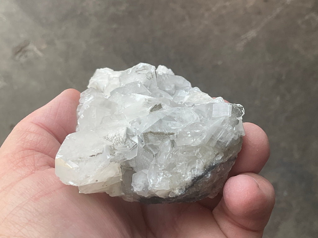 248g Hexagonal Calcite on Quartz/Chalcedony on Druzy Quartz Matrix Specimen 2C from Fujian, China