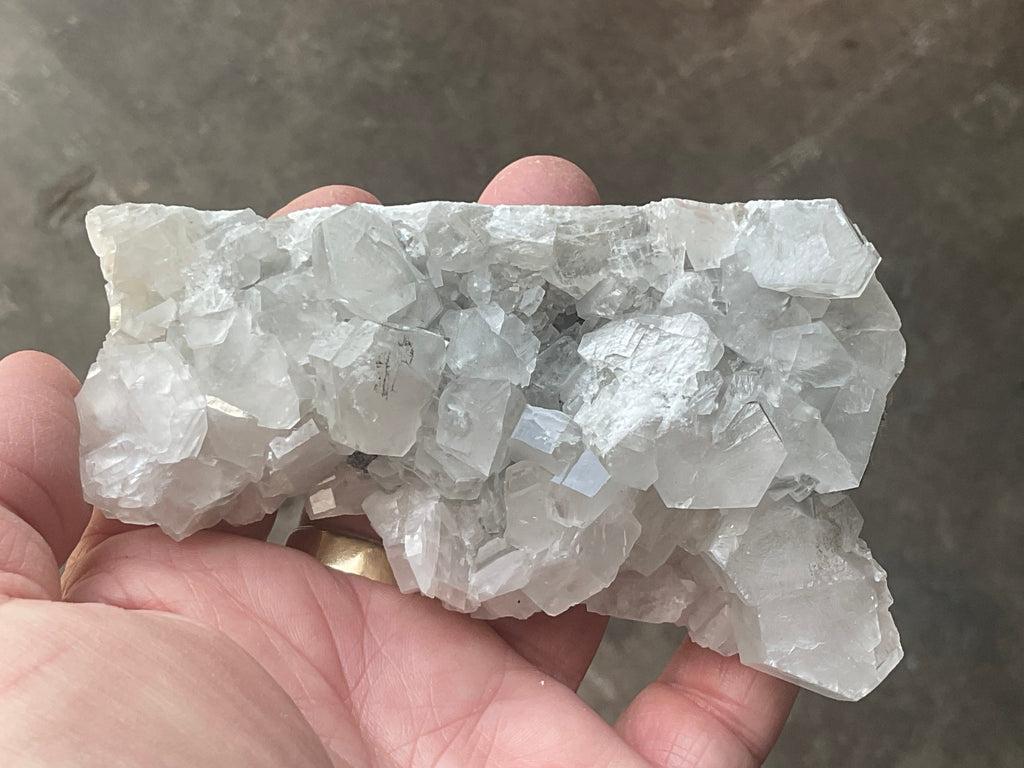 248g Hexagonal Calcite on Quartz/Chalcedony on Druzy Quartz Matrix Specimen 2C from Fujian, China