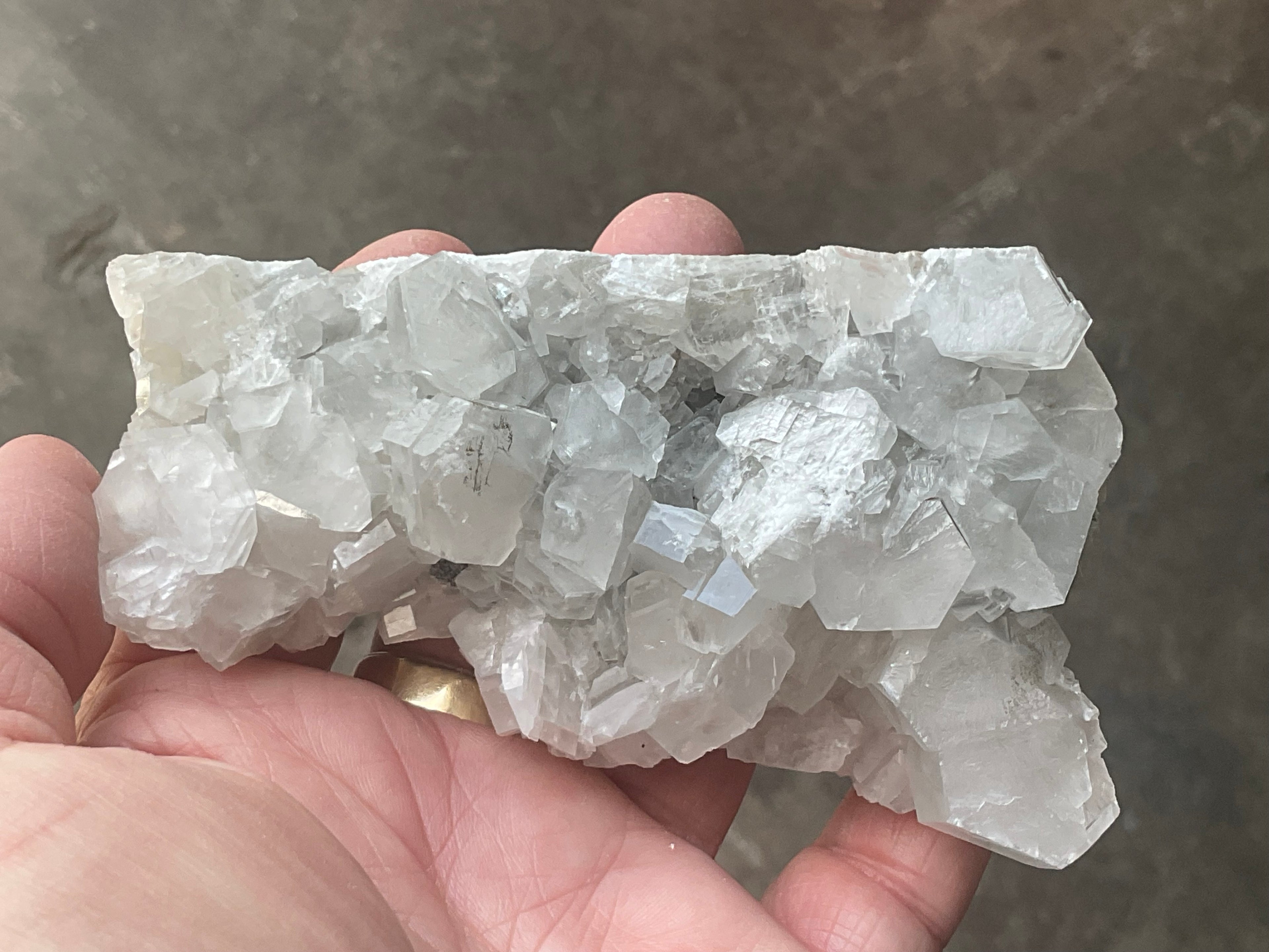 248g Hexagonal Calcite on Quartz/Chalcedony on Druzy Quartz Matrix Specimen 2C from Fujian, China