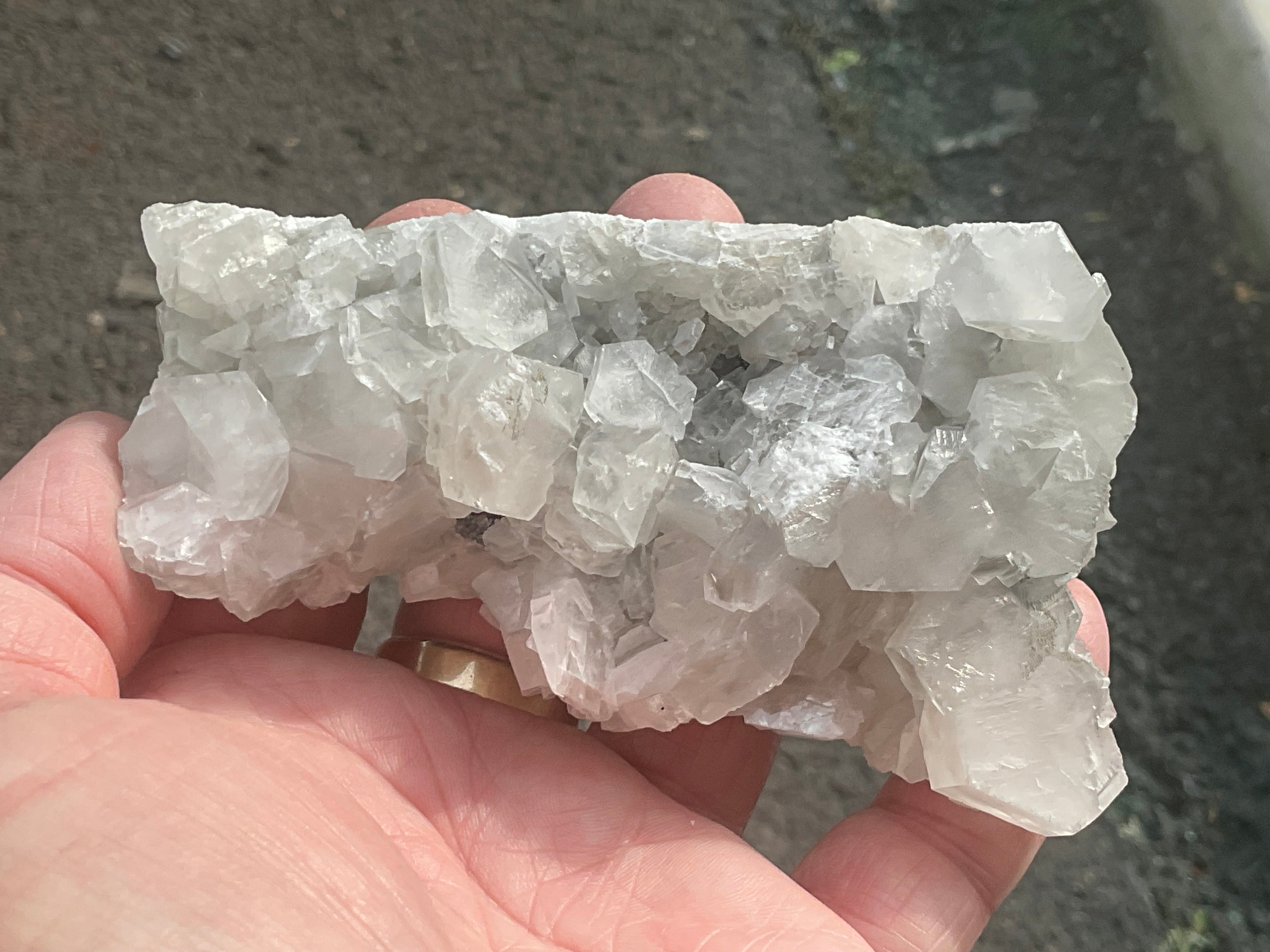 248g Hexagonal Calcite on Quartz/Chalcedony on Druzy Quartz Matrix Specimen 2C from Fujian, China