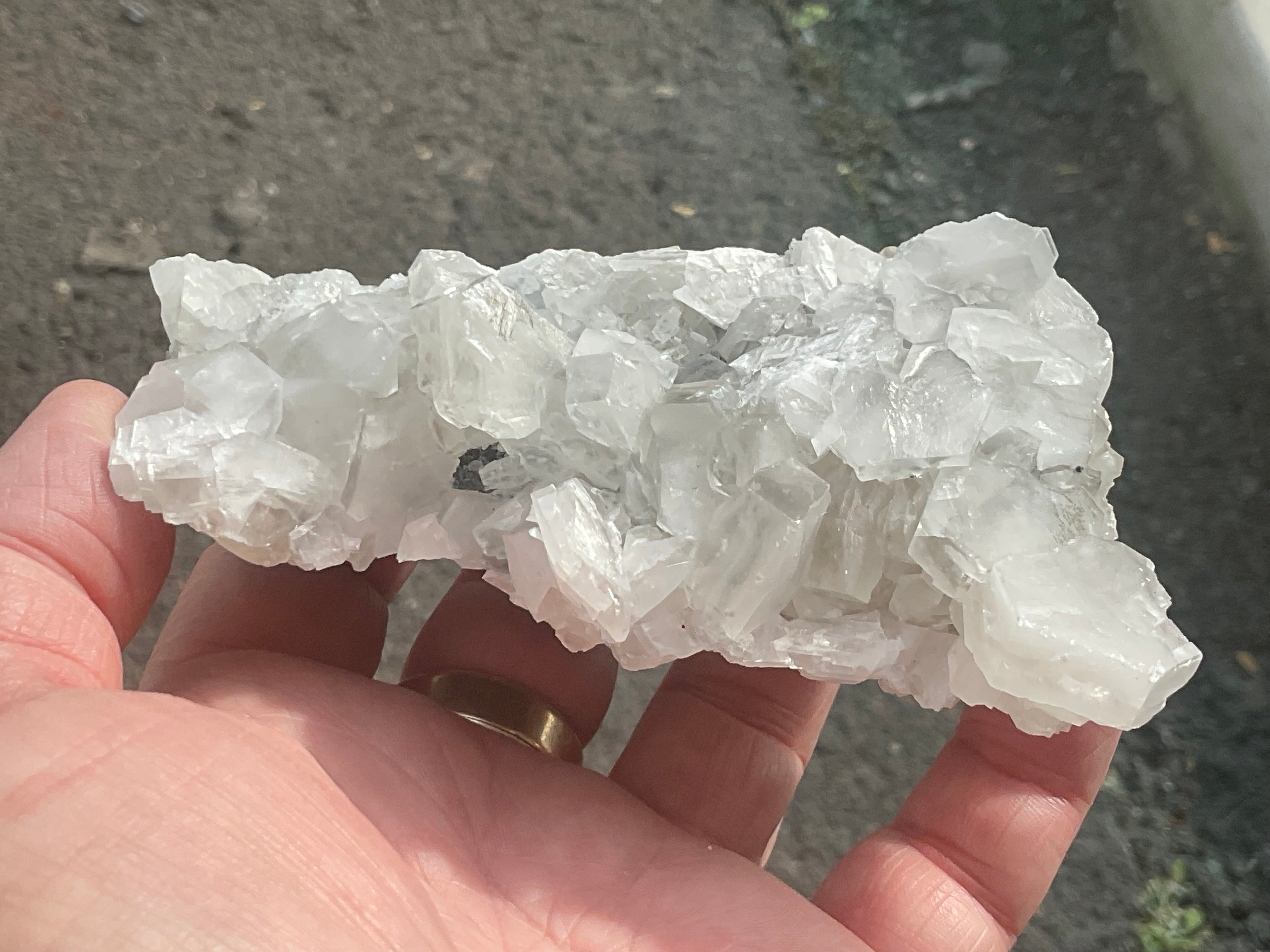 248g Hexagonal Calcite on Quartz/Chalcedony on Druzy Quartz Matrix Specimen 2C from Fujian, China