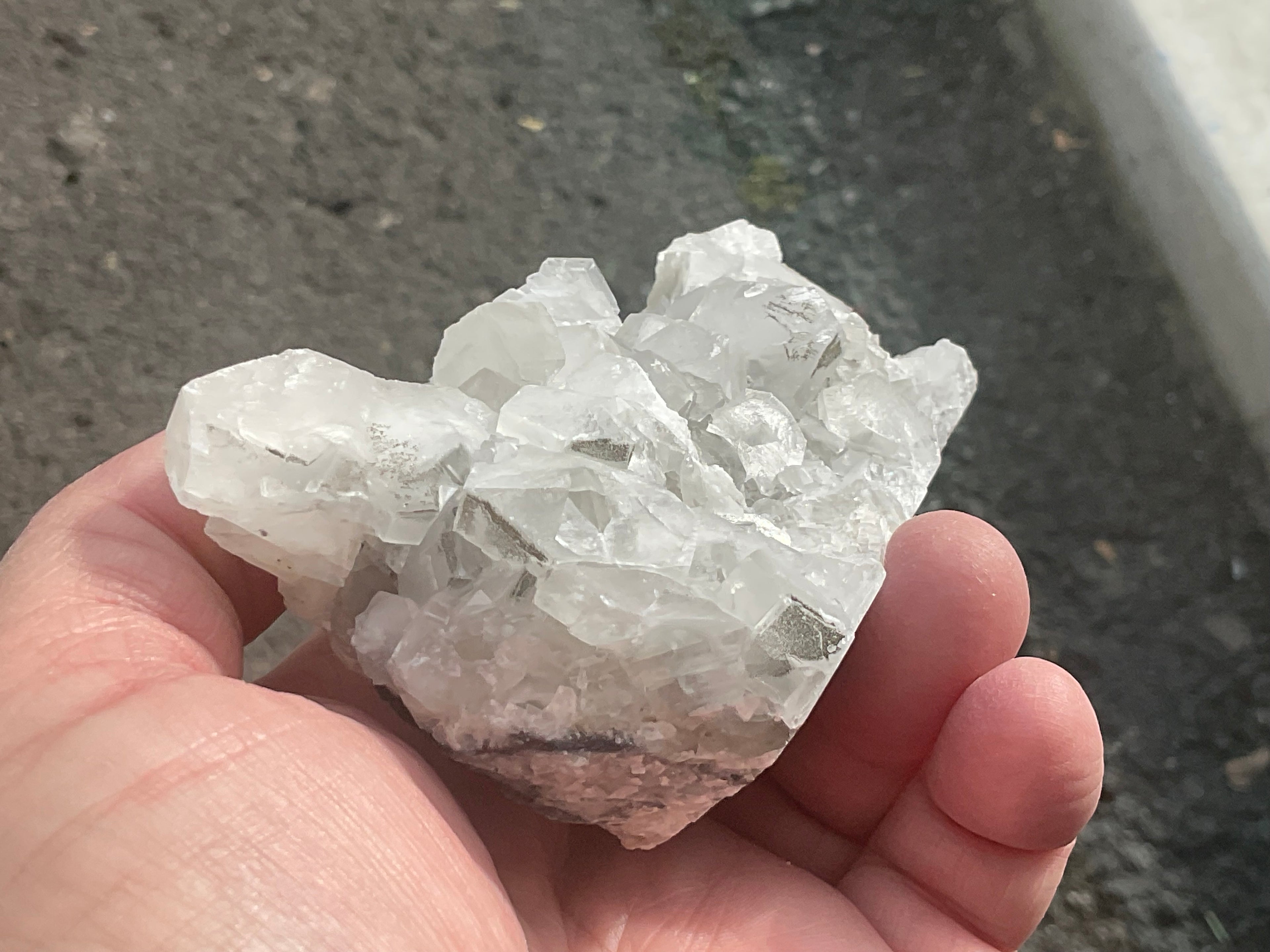 248g Hexagonal Calcite on Quartz/Chalcedony on Druzy Quartz Matrix Specimen 2C from Fujian, China