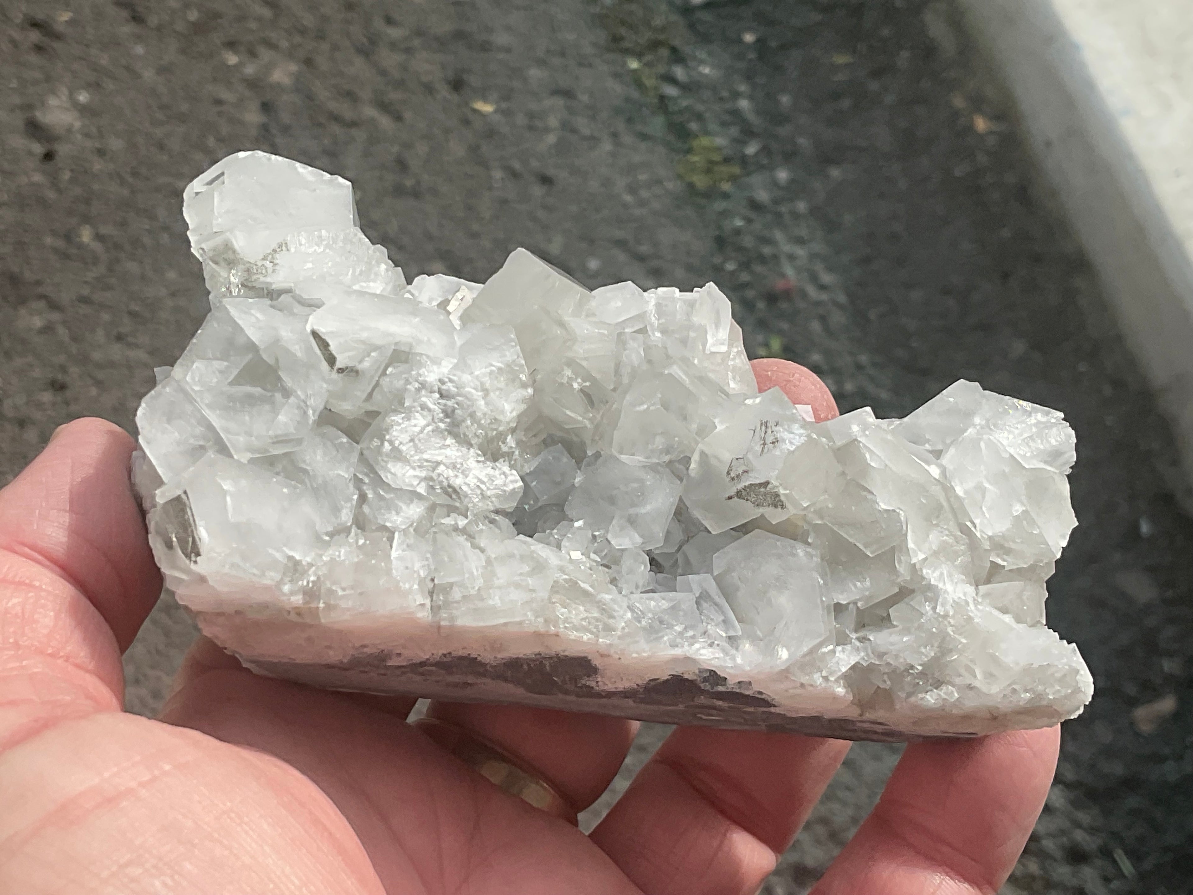 248g Hexagonal Calcite on Quartz/Chalcedony on Druzy Quartz Matrix Specimen 2C from Fujian, China