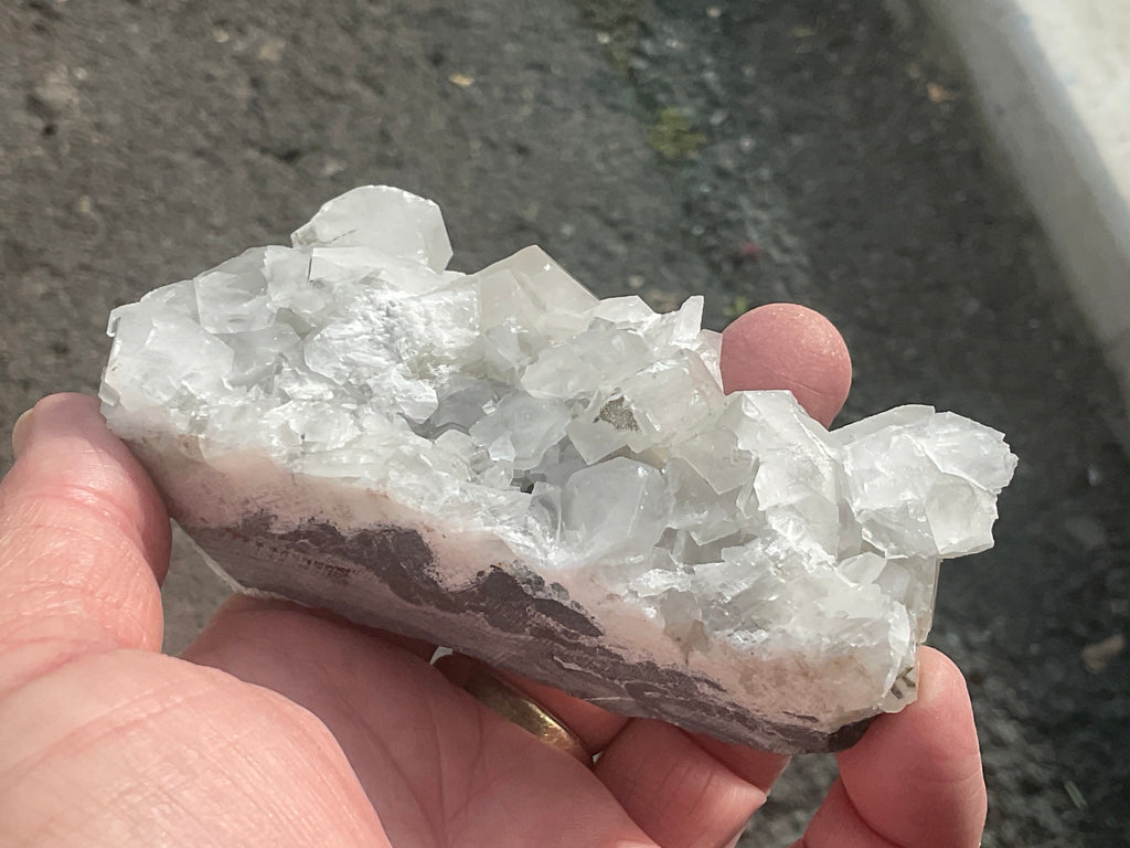 248g Hexagonal Calcite on Quartz/Chalcedony on Druzy Quartz Matrix Specimen 2C from Fujian, China