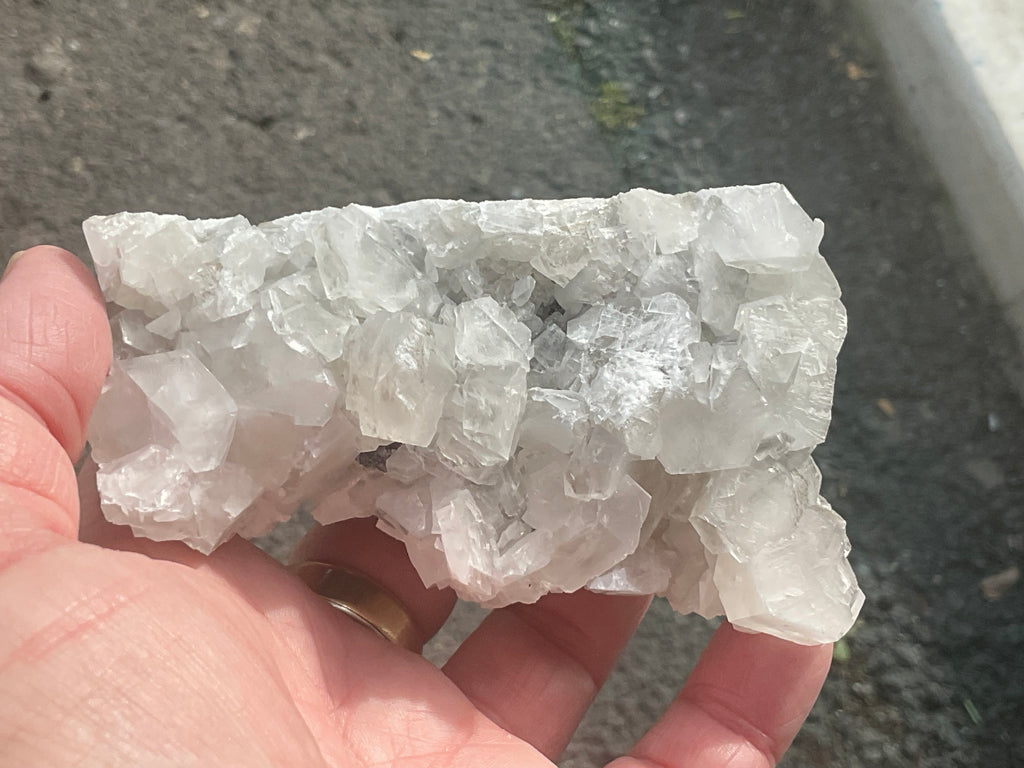 248g Hexagonal Calcite on Quartz/Chalcedony on Druzy Quartz Matrix Specimen 2C from Fujian, China