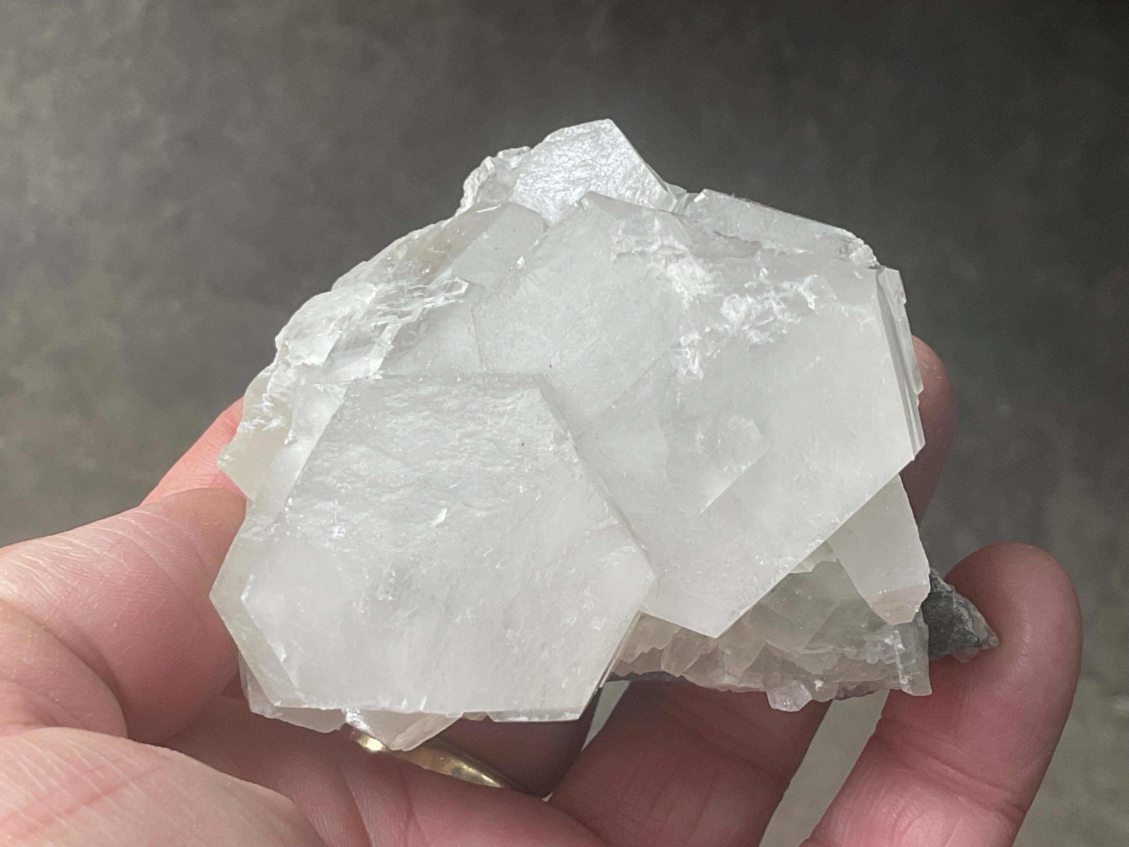 218g Hexagonal Calcite on Quartz/Chalcedony on Druzy Quartz Matrix Specimen B from Fujian, China