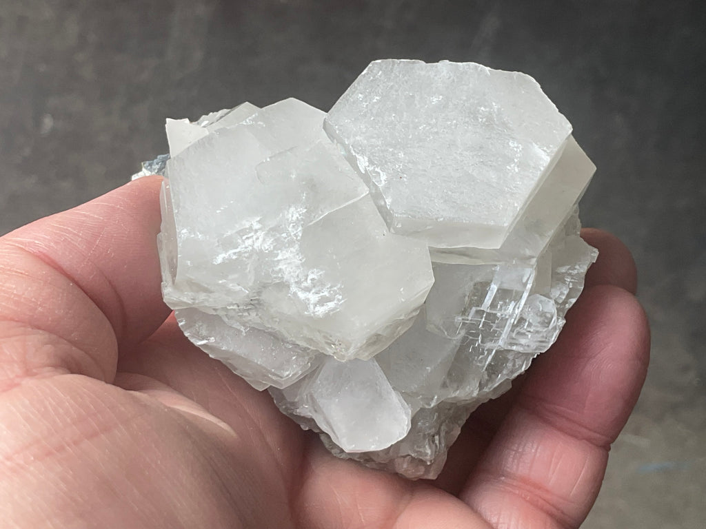 218g Hexagonal Calcite on Quartz/Chalcedony on Druzy Quartz Matrix Specimen B from Fujian, China
