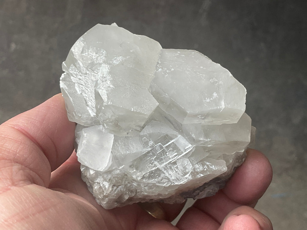 218g Hexagonal Calcite on Quartz/Chalcedony on Druzy Quartz Matrix Specimen B from Fujian, China