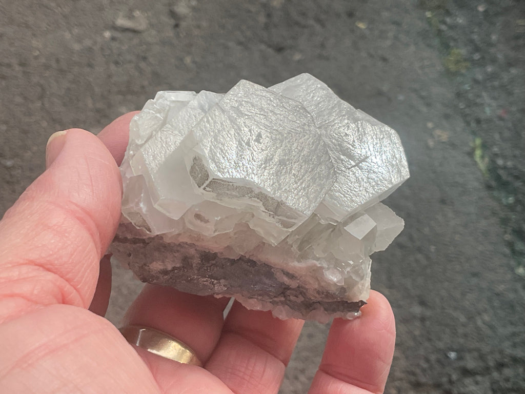 218g Hexagonal Calcite on Quartz/Chalcedony on Druzy Quartz Matrix Specimen B from Fujian, China